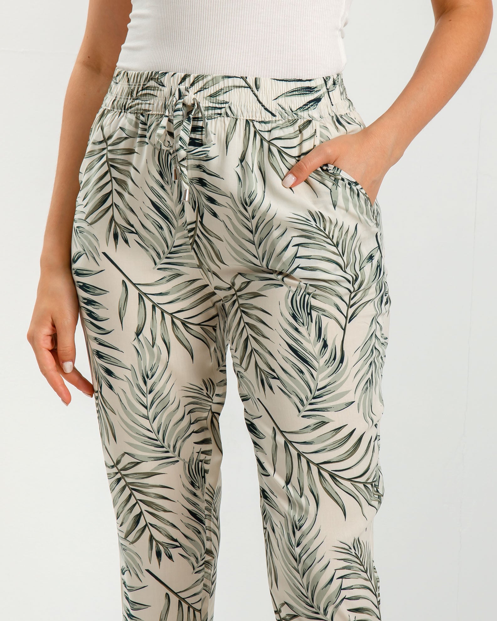 Women's Printed Pants 'Ri44cky'-offwhite palm