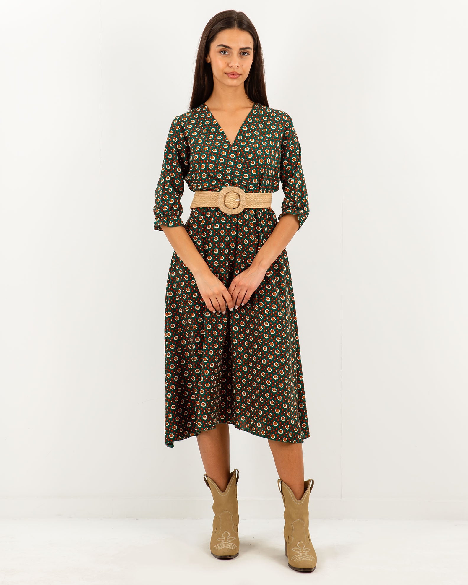 Printed Midi Dress 'Nerta'-GREEN