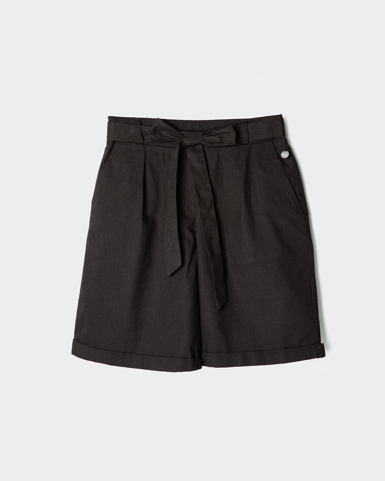 Women's bermuda black linen look 'Despina'-BLACK