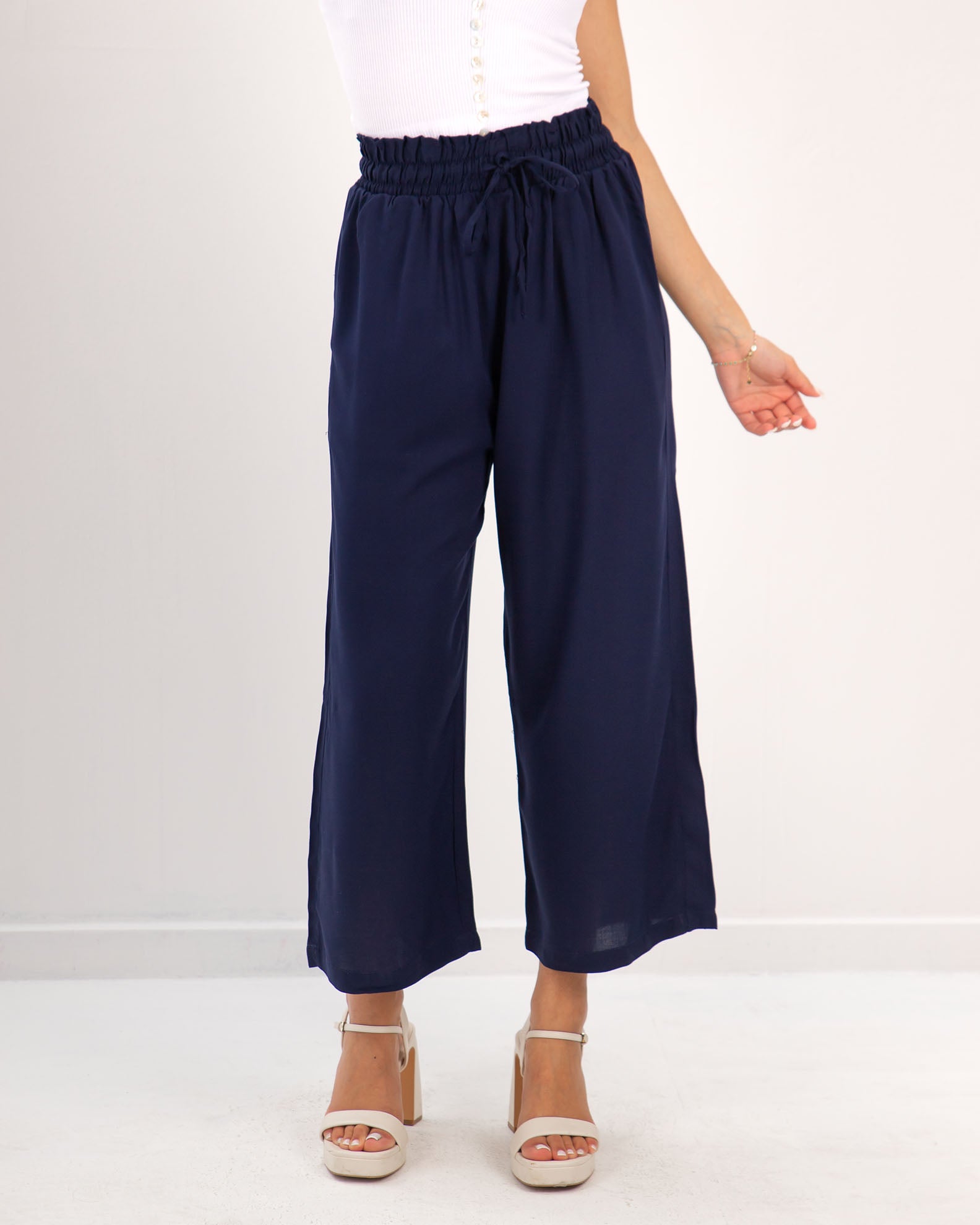 Women's 3/4 "Markella" pants with elastic waist-BLUE