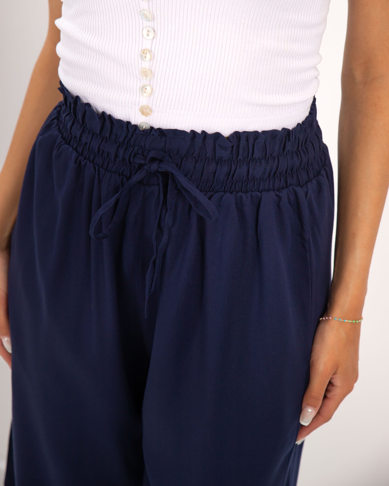 Women's 3/4 "Markella" pants with elastic waist-BLUE