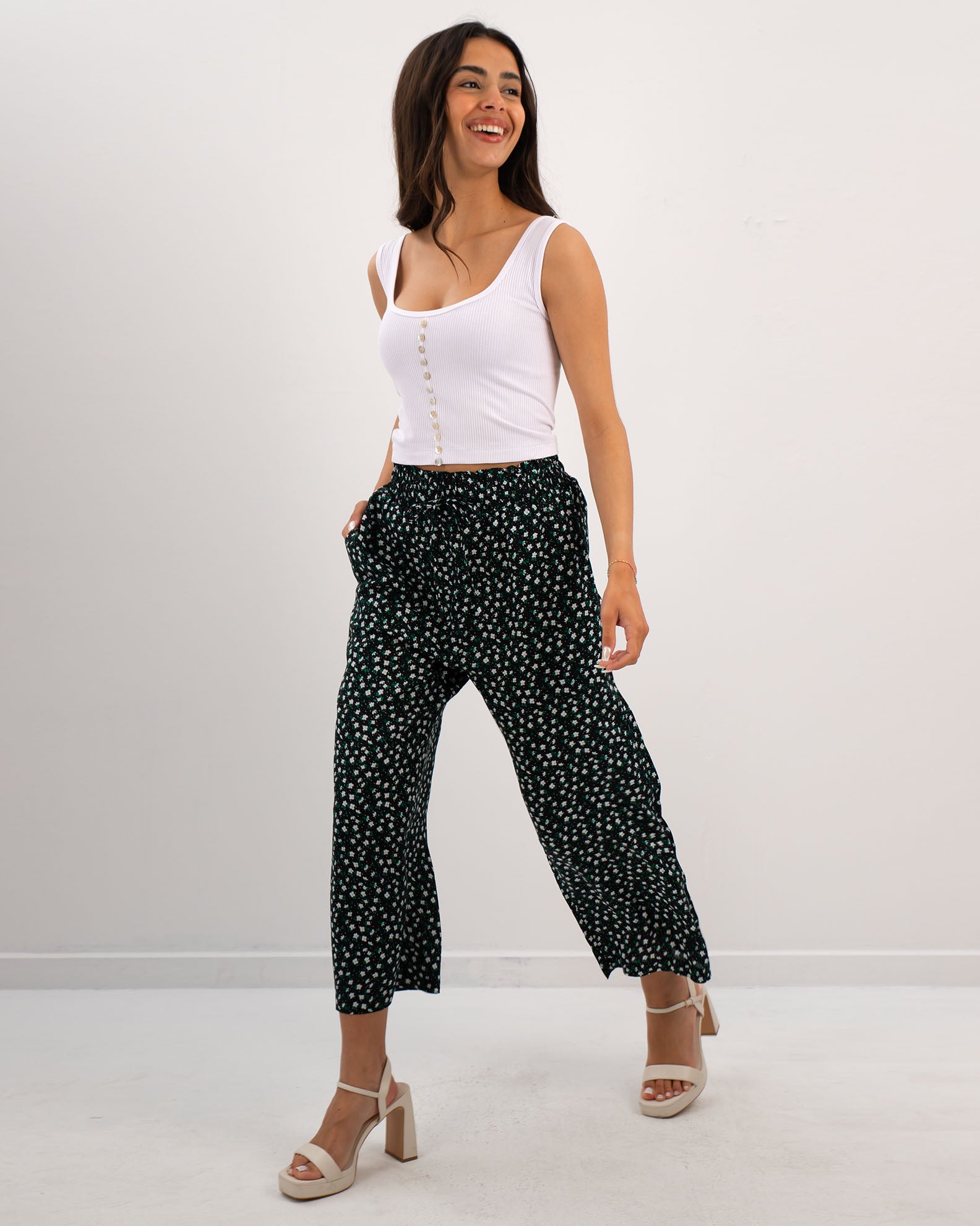 Women's 3/4 "Markella" trousers with elastic waist-PRINT 1