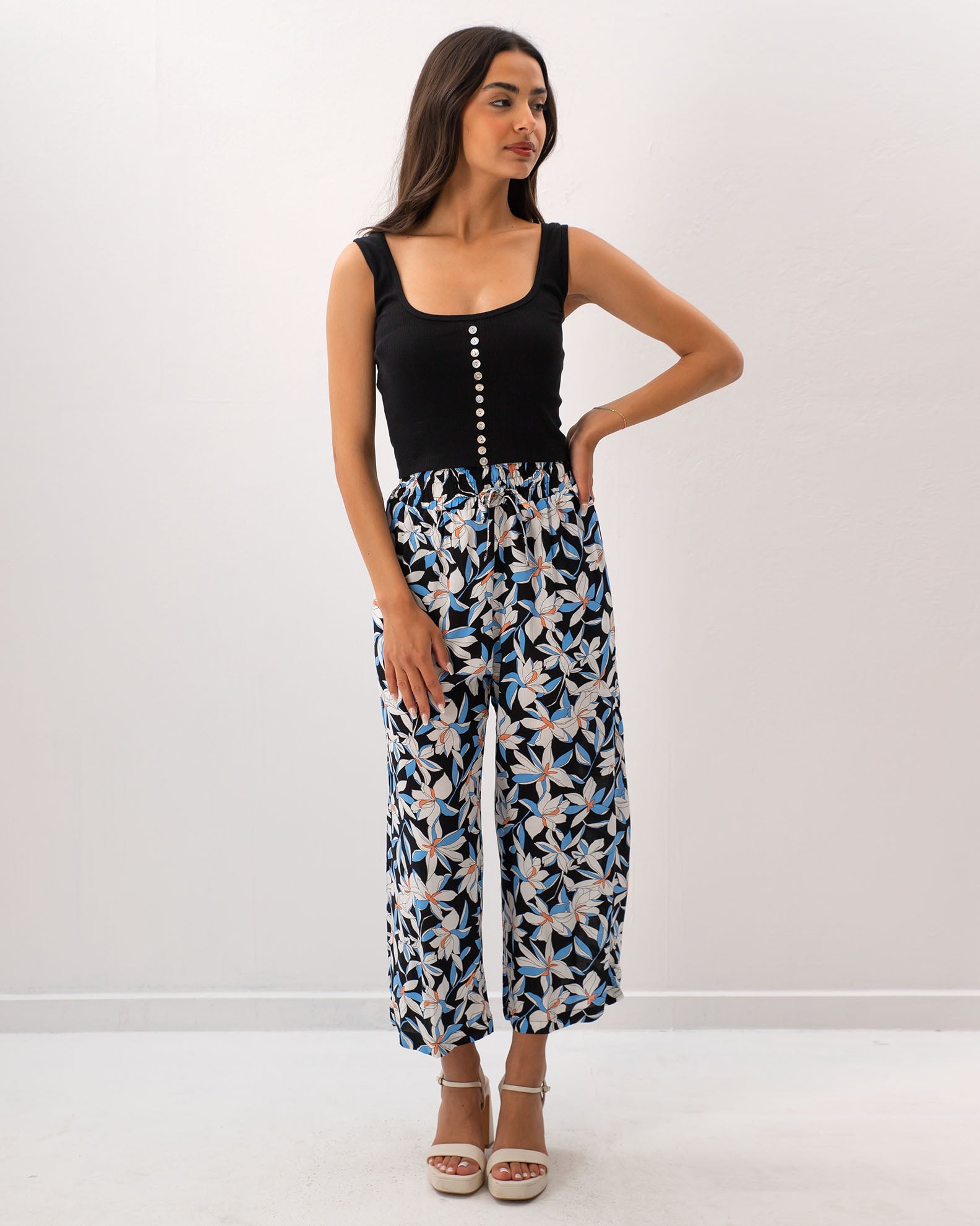 Women's 3/4 "Markella" trousers with elastic waist-PRINT 2