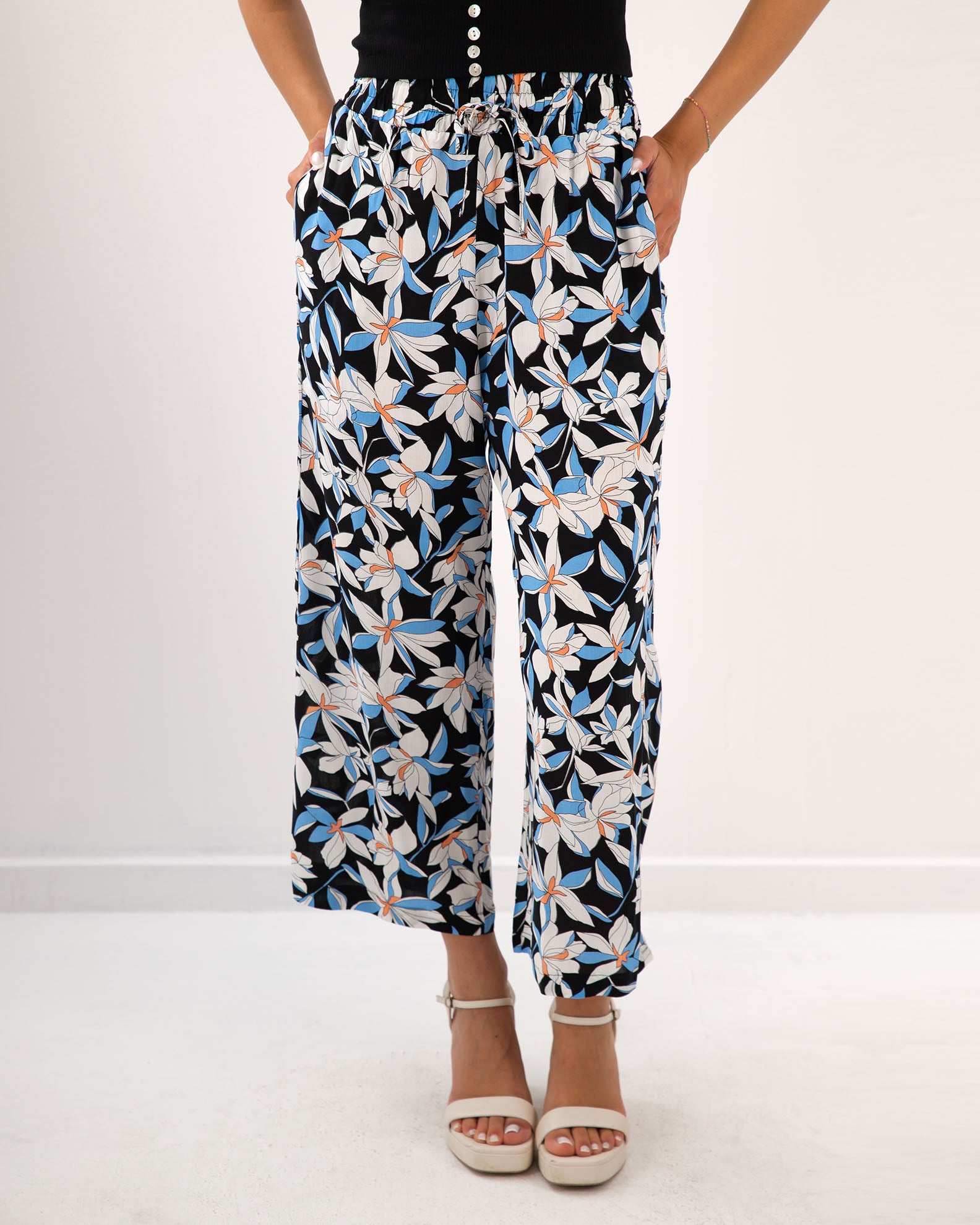 Women's 3/4 "Markella" trousers with elastic waist-PRINT 2