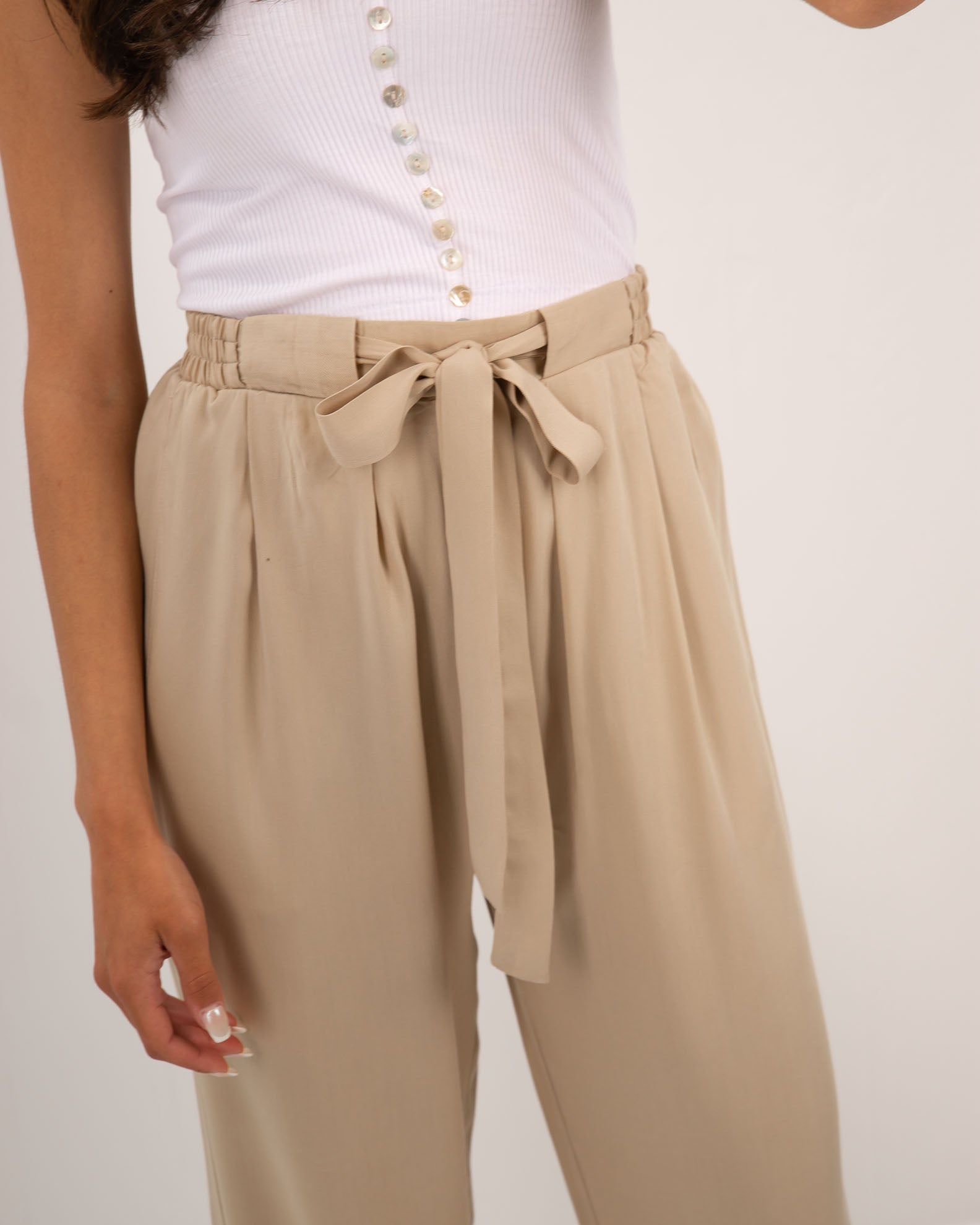 Women's pants "Amalia" with elastic waist-BEIGE