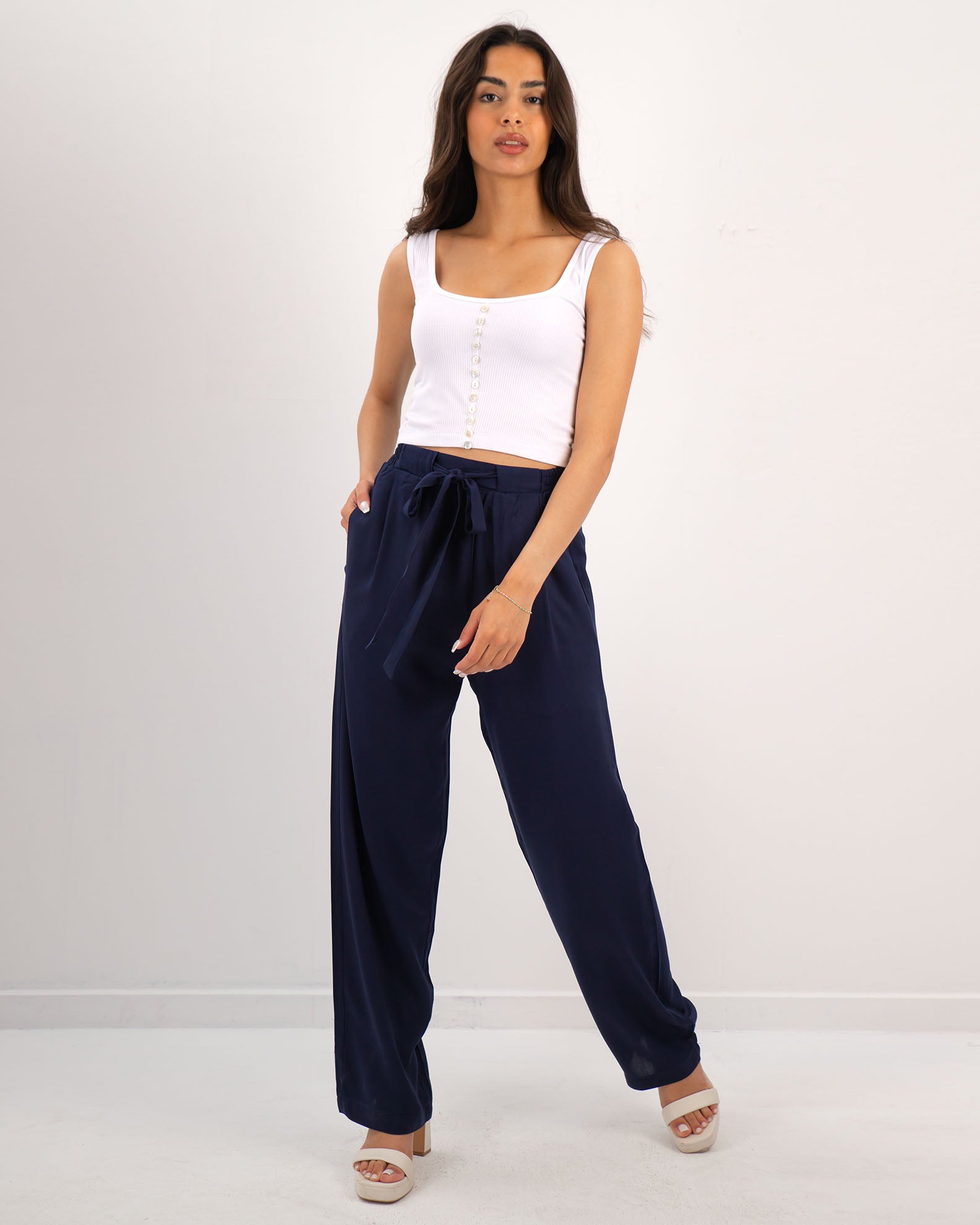 Women's pants "Amalia" with elastic waist-BLUE NAVY