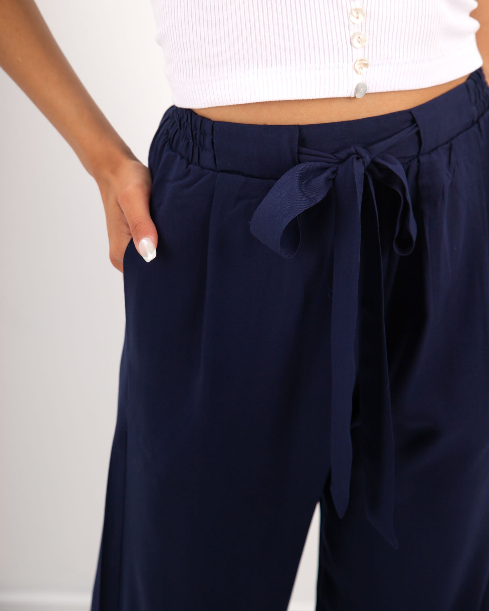 Women's pants "Amalia" with elastic waist-BLUE NAVY