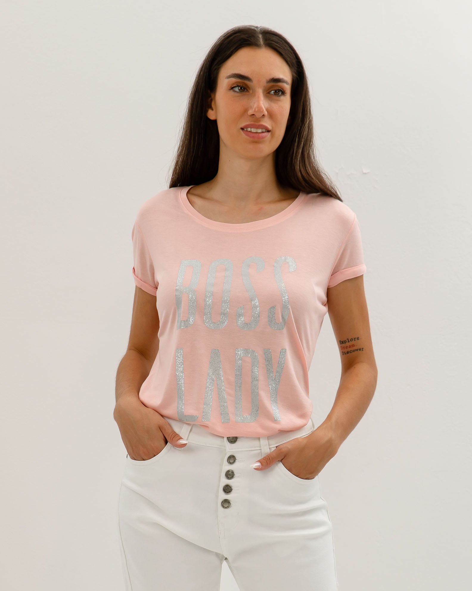 Γυναικείο Κοντομάνικο T-Shirt 'Boss lady'-PINK