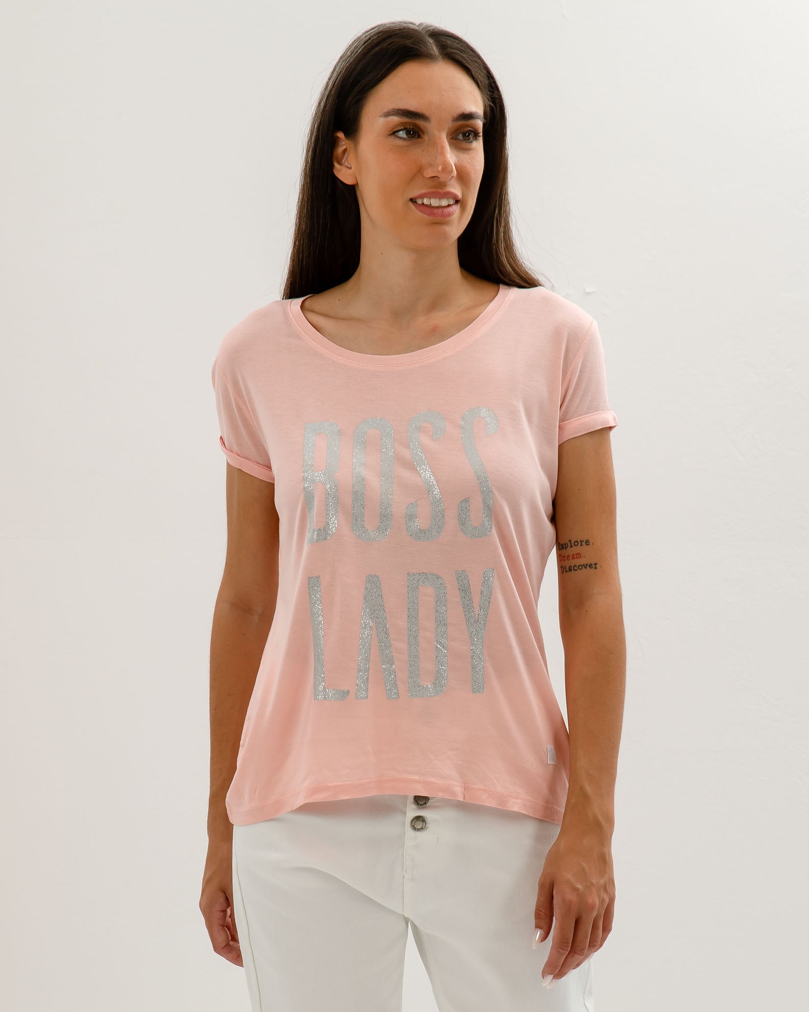 Γυναικείο Κοντομάνικο T-Shirt 'Boss lady'-PINK