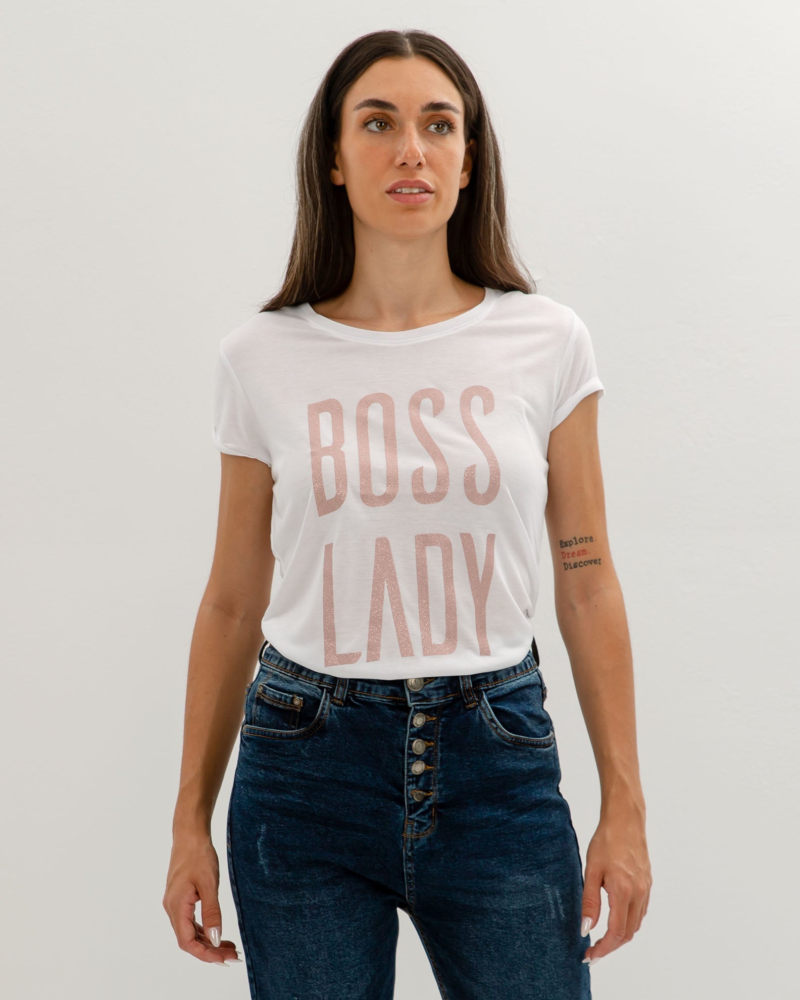 Women's Short Sleeve T-Shirt 'Boss lady'-WHITE