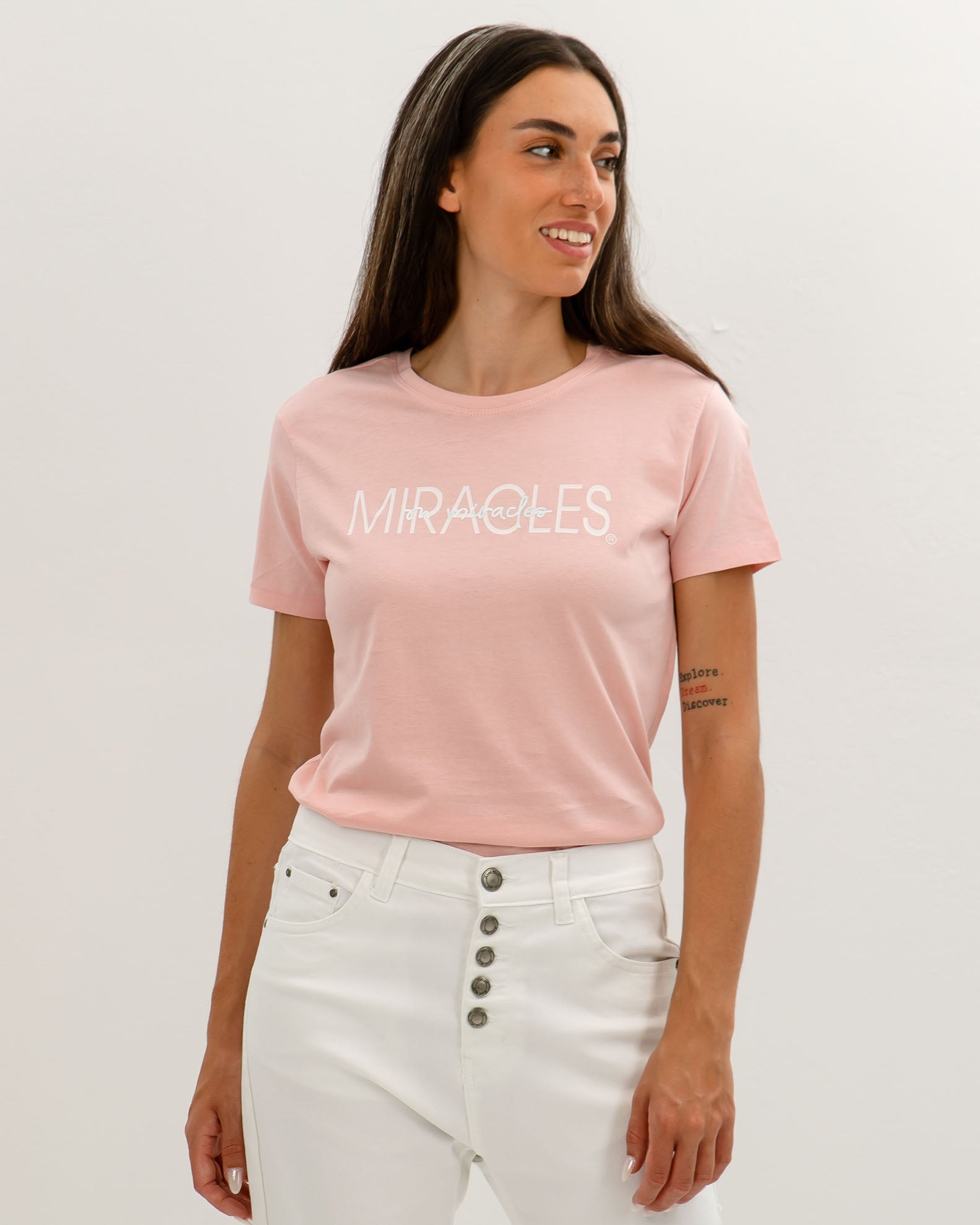 Women's Short-Sleeve Blouse with 'Miracles' Print-PINK