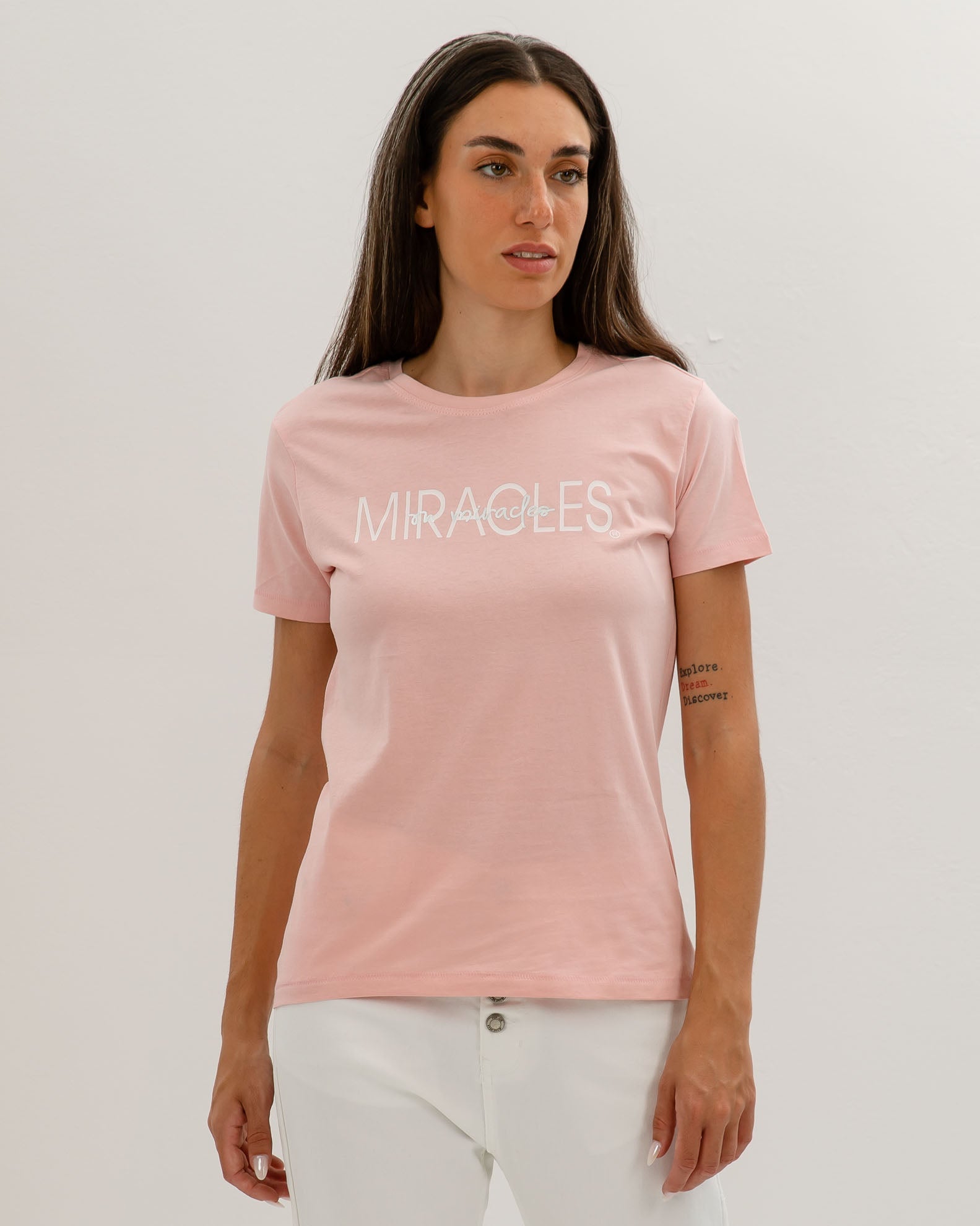 Women's Short-Sleeve Blouse with 'Miracles' Print-PINK