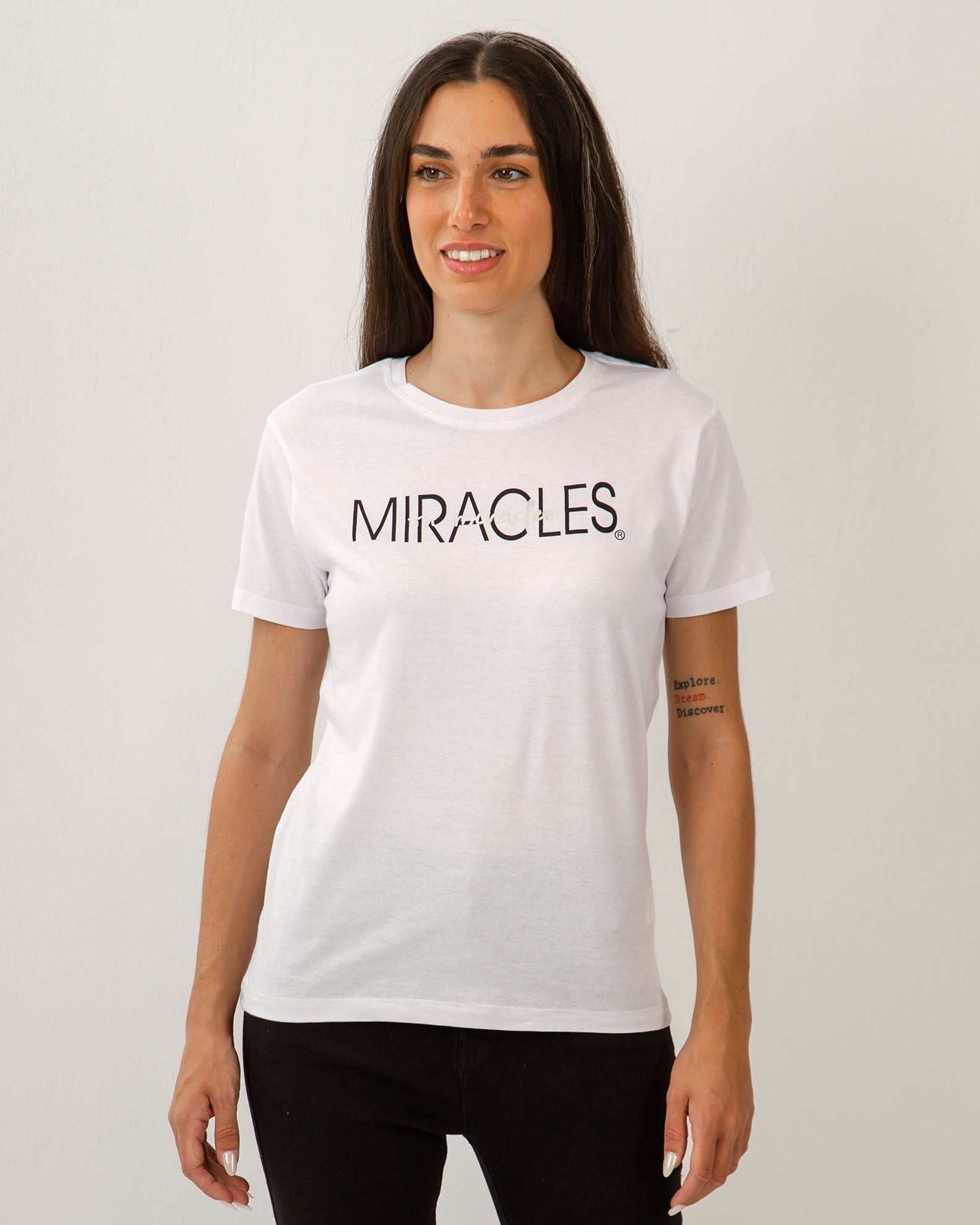 Women's 'Miracles' Print Short Sleeve Top-WHITE