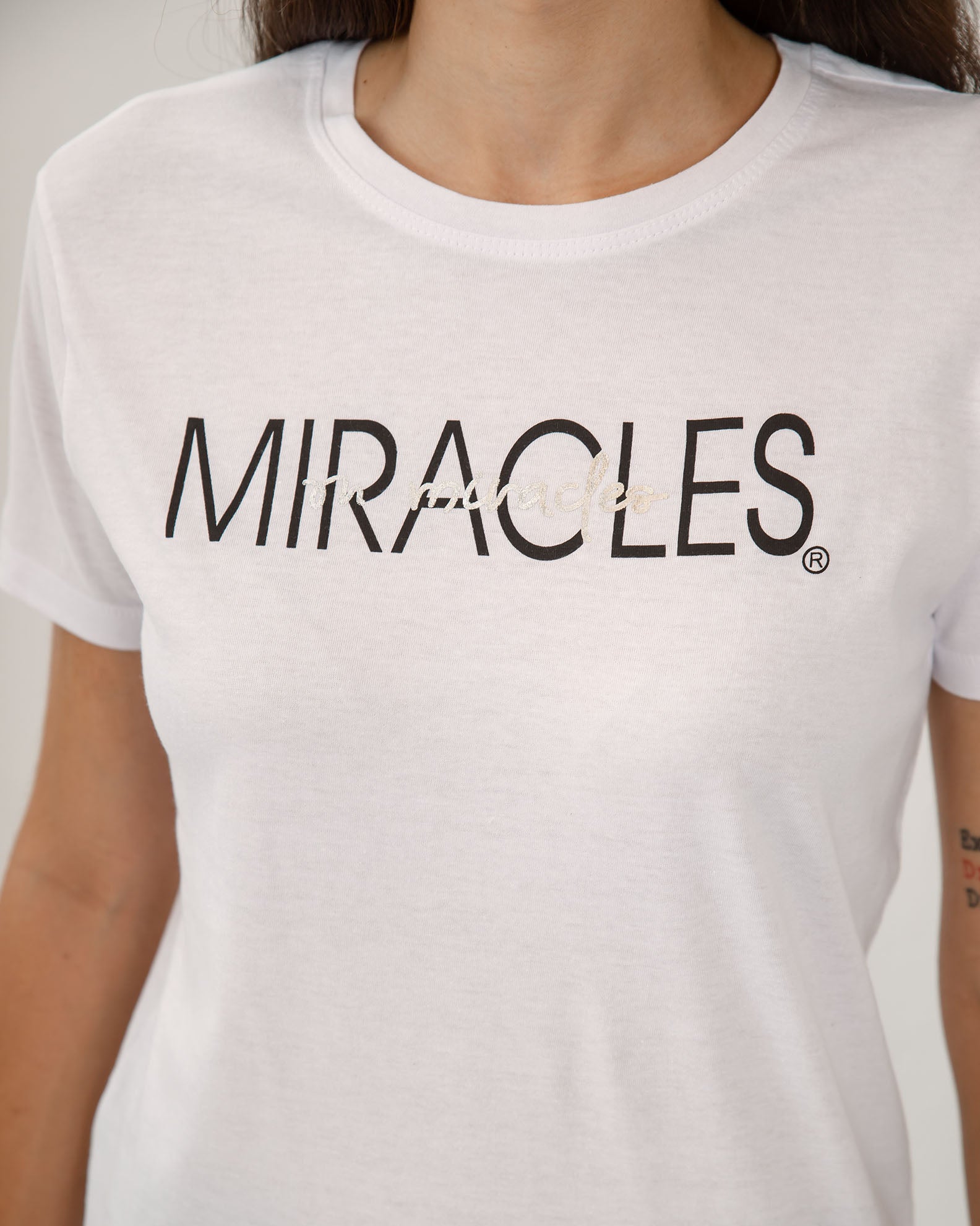 Women's 'Miracles' Print Short Sleeve Top-WHITE