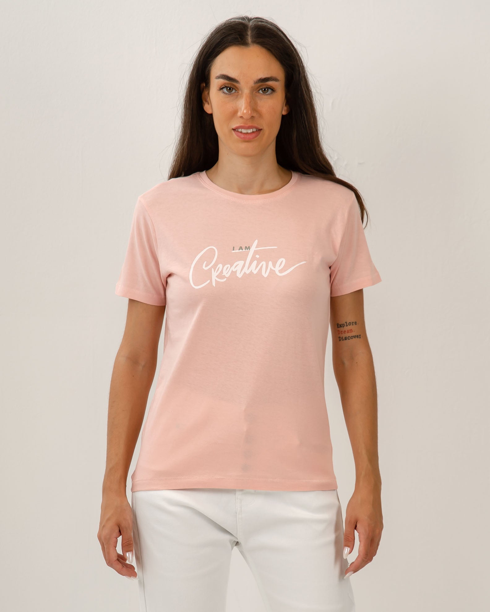 Women's Short-Sleeve Blouse with 'I am creative' Print-PINK