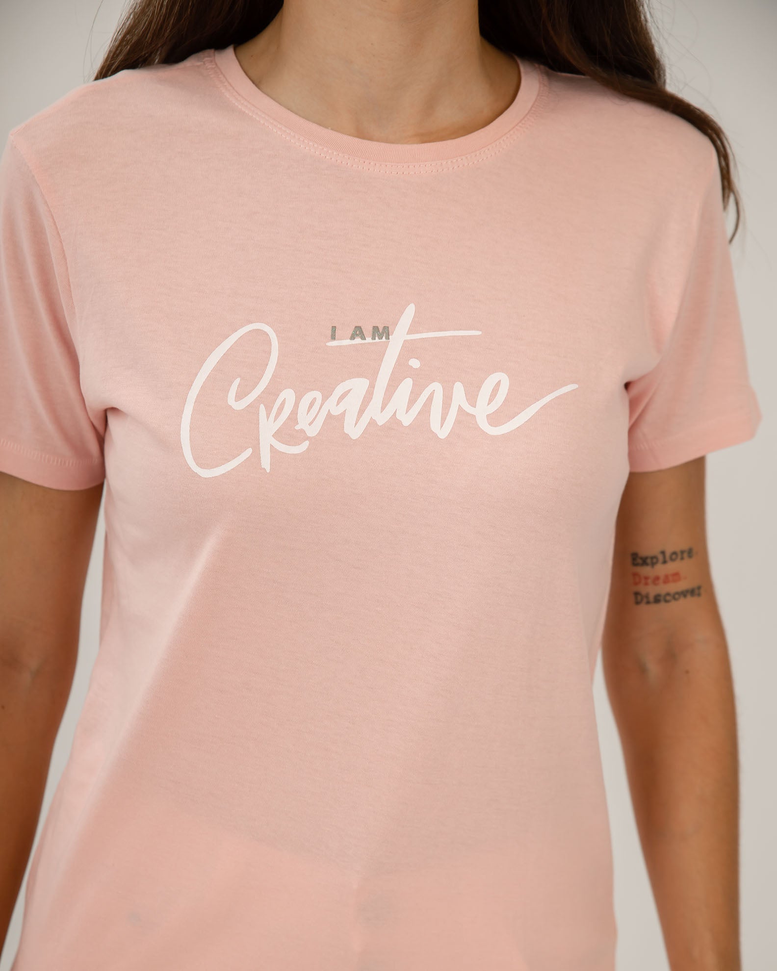 Women's Short-Sleeve Blouse with 'I am creative' Print-PINK