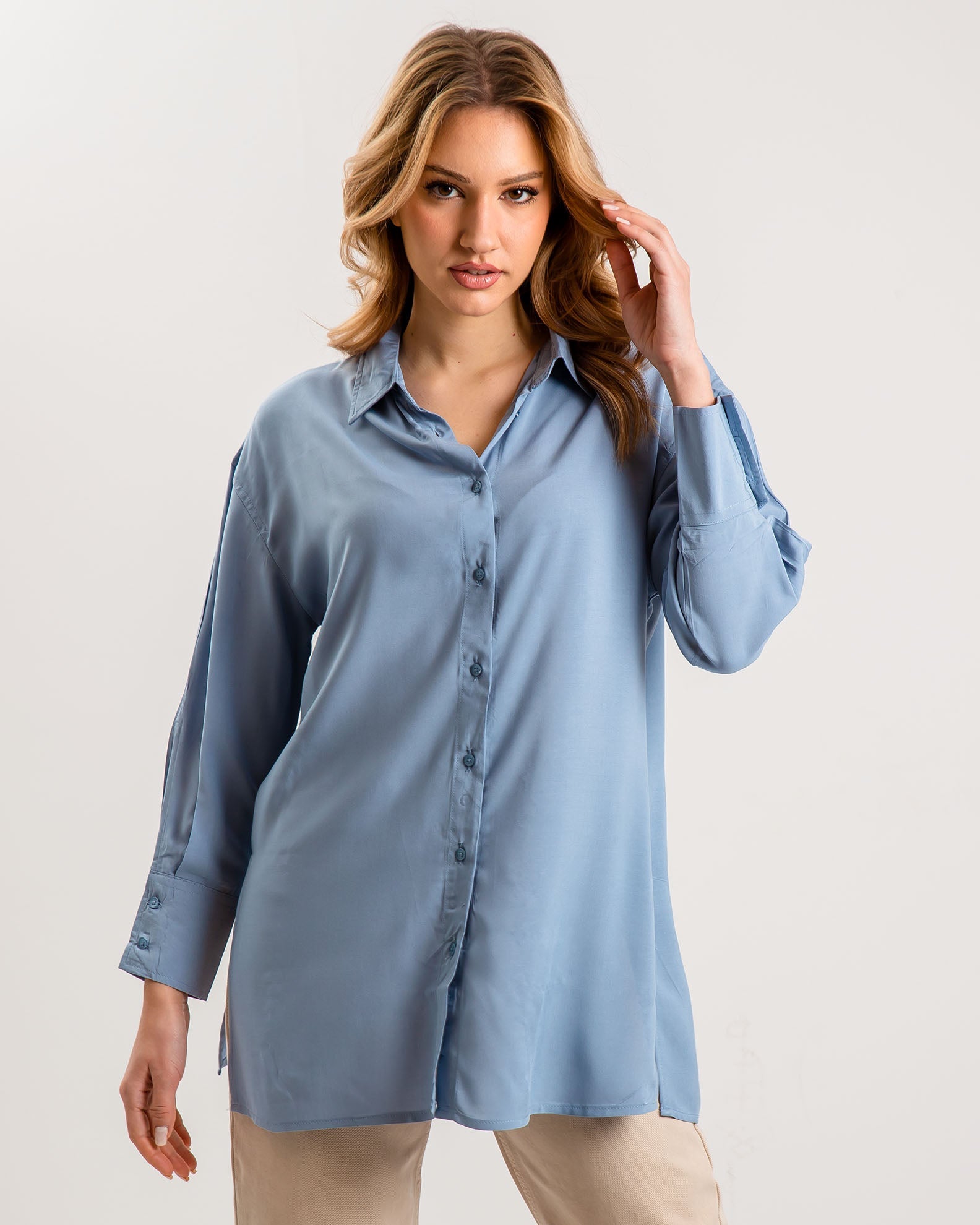 Women's Oversize Printed Shirt 'Sissi'-BLUE DENIM