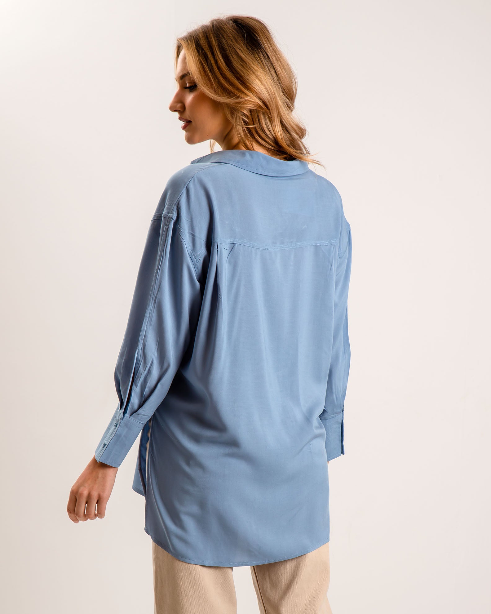 Women's Oversize Printed Shirt 'Sissi'-BLUE DENIM