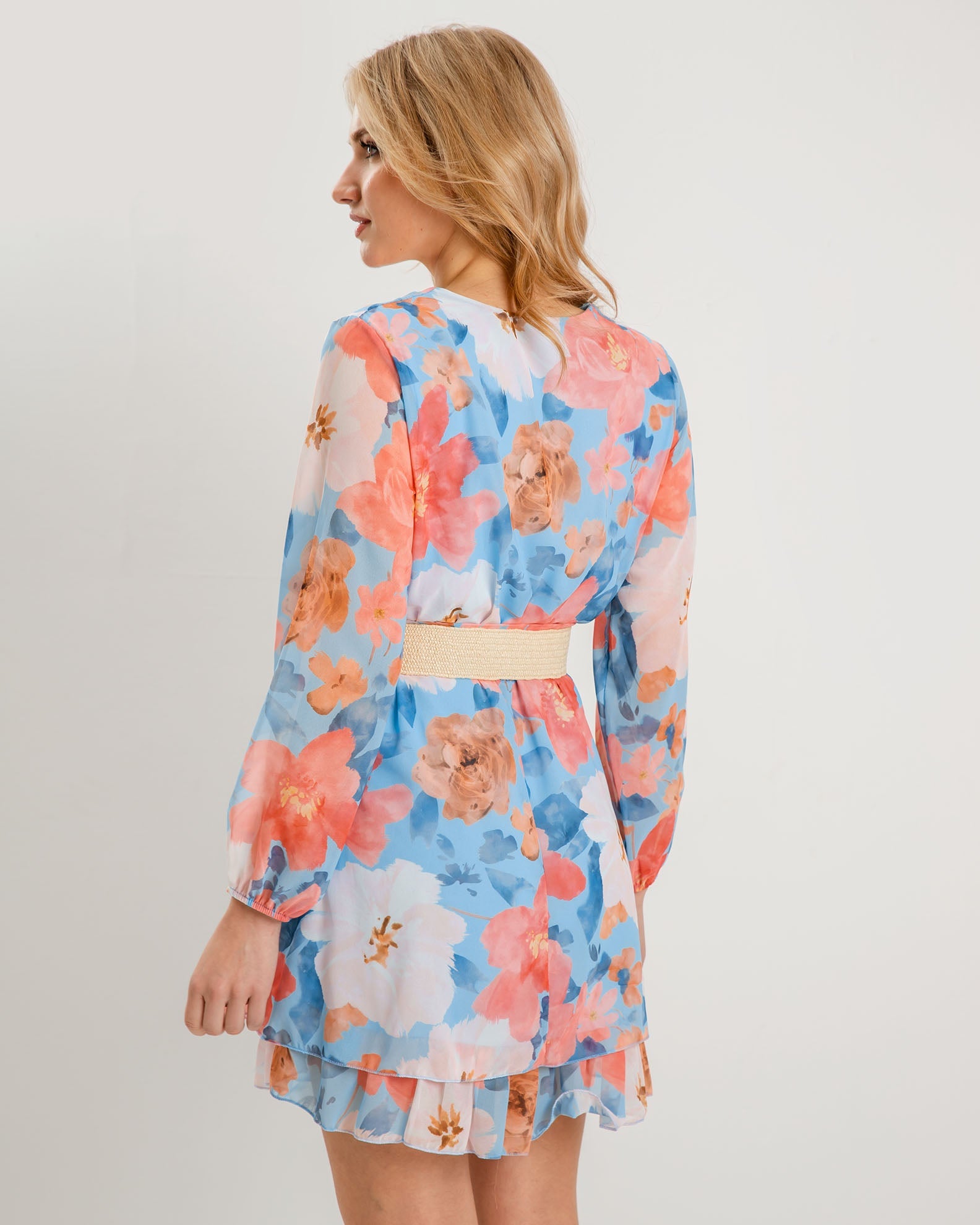 Long sleeve printed dress F-6053-SALMON