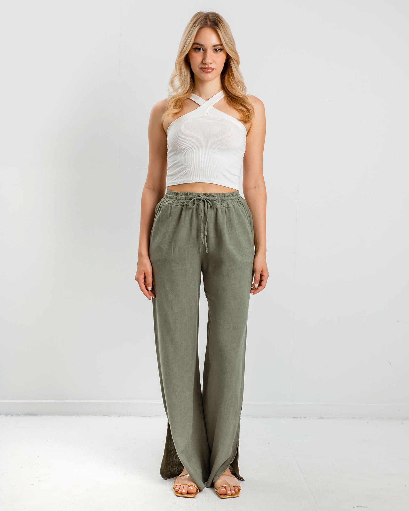 Women's linen look pants 'Rita'-salvia