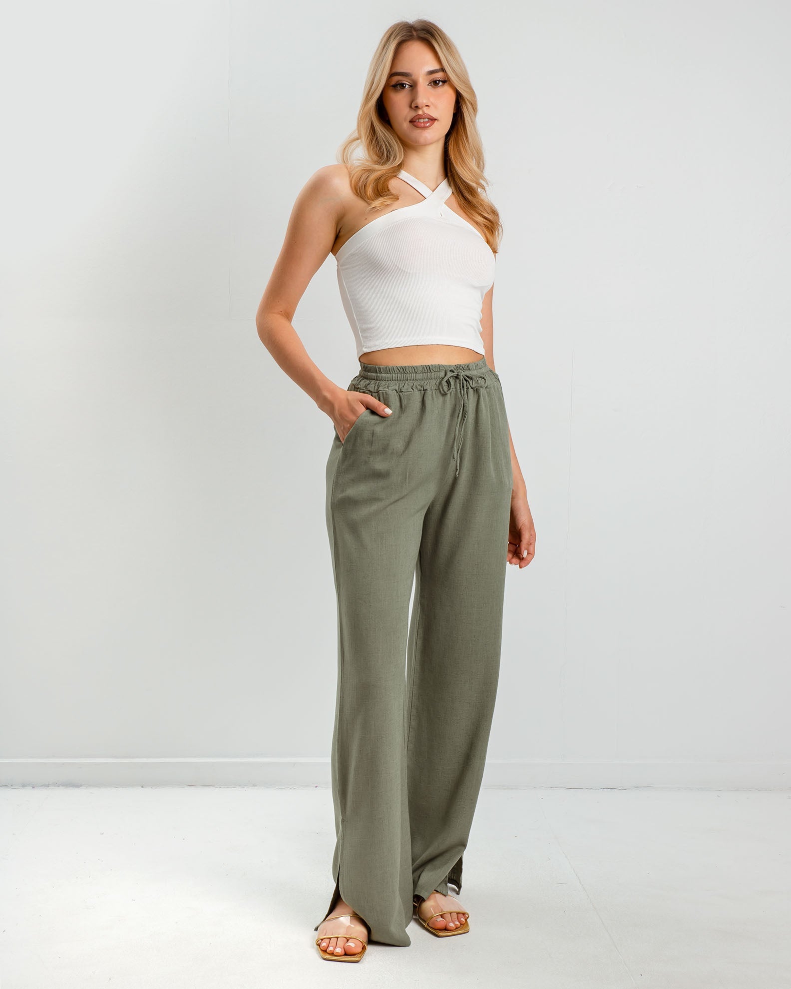 Women's linen look pants 'Rita'-salvia