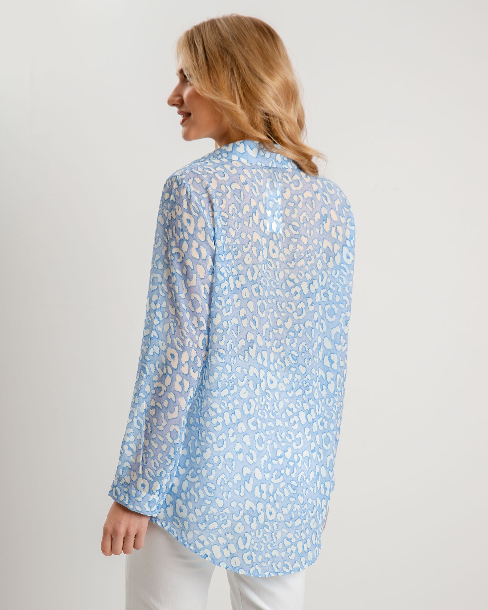 Women's printed shirt with collar F-9504-BLUE LIGHT