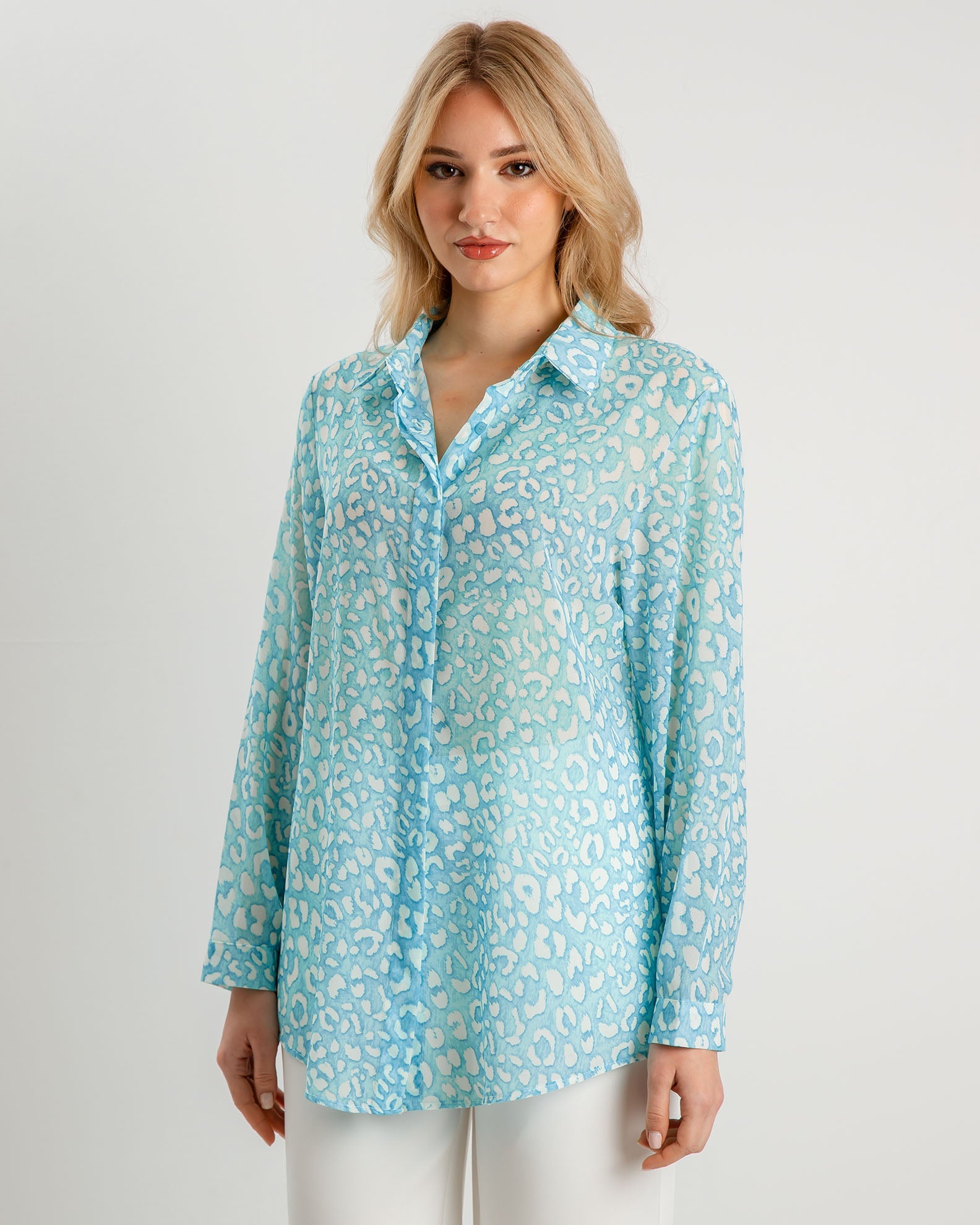 Women's printed collared shirt F-9504-JADE