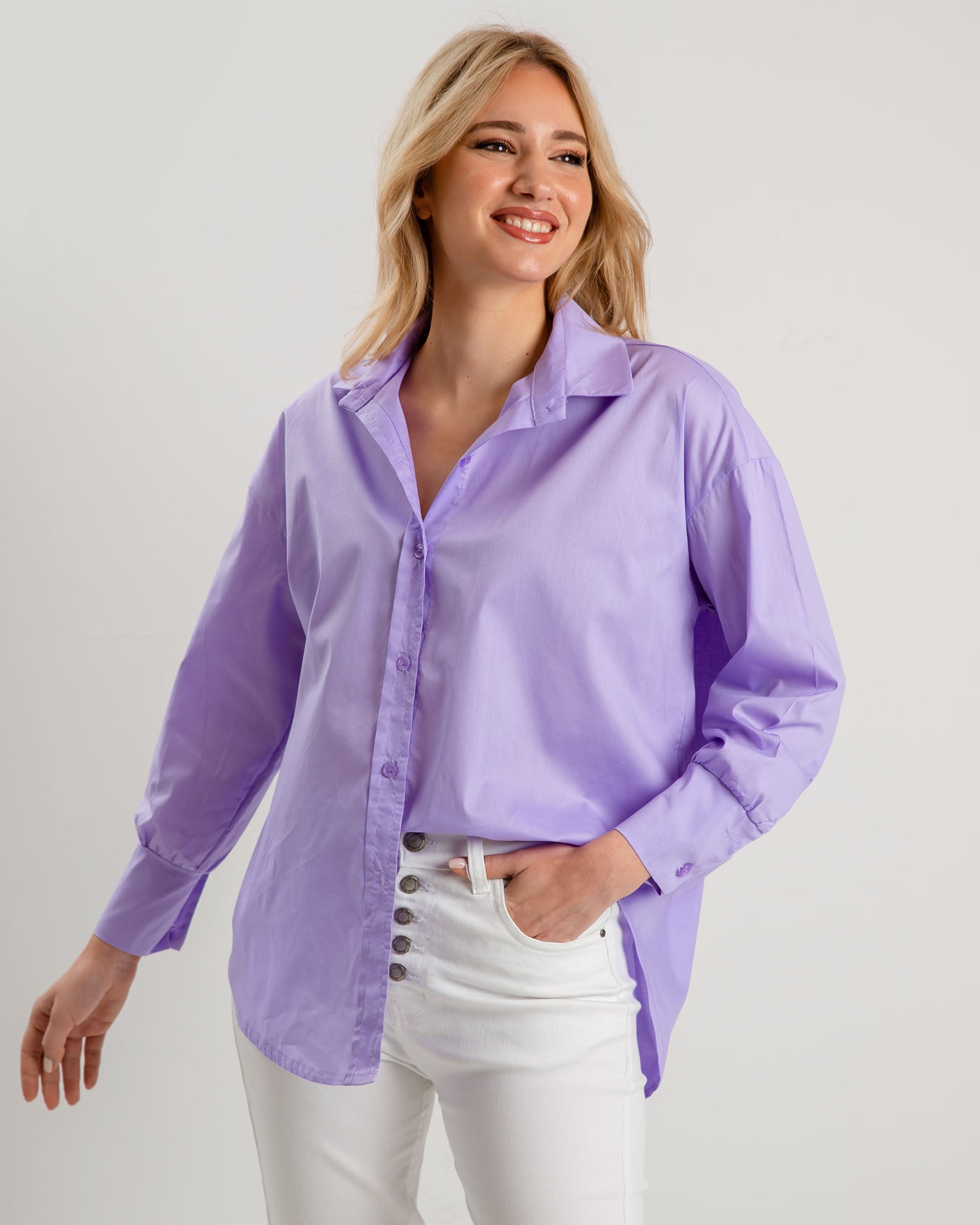 Women's long sleeve shirt with collar F-6330-PURPLE