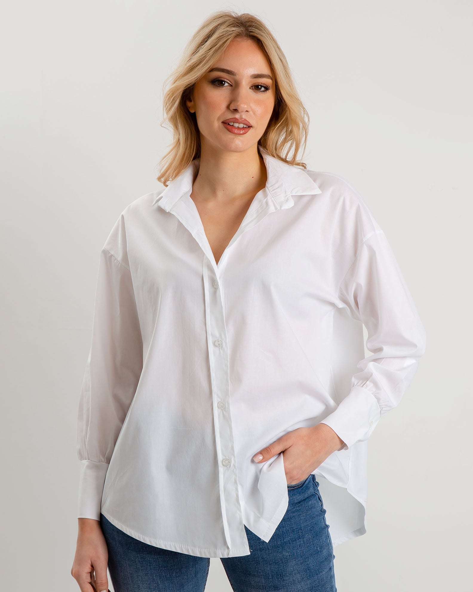 Women's long sleeve shirt with collar F-6330-WHITE