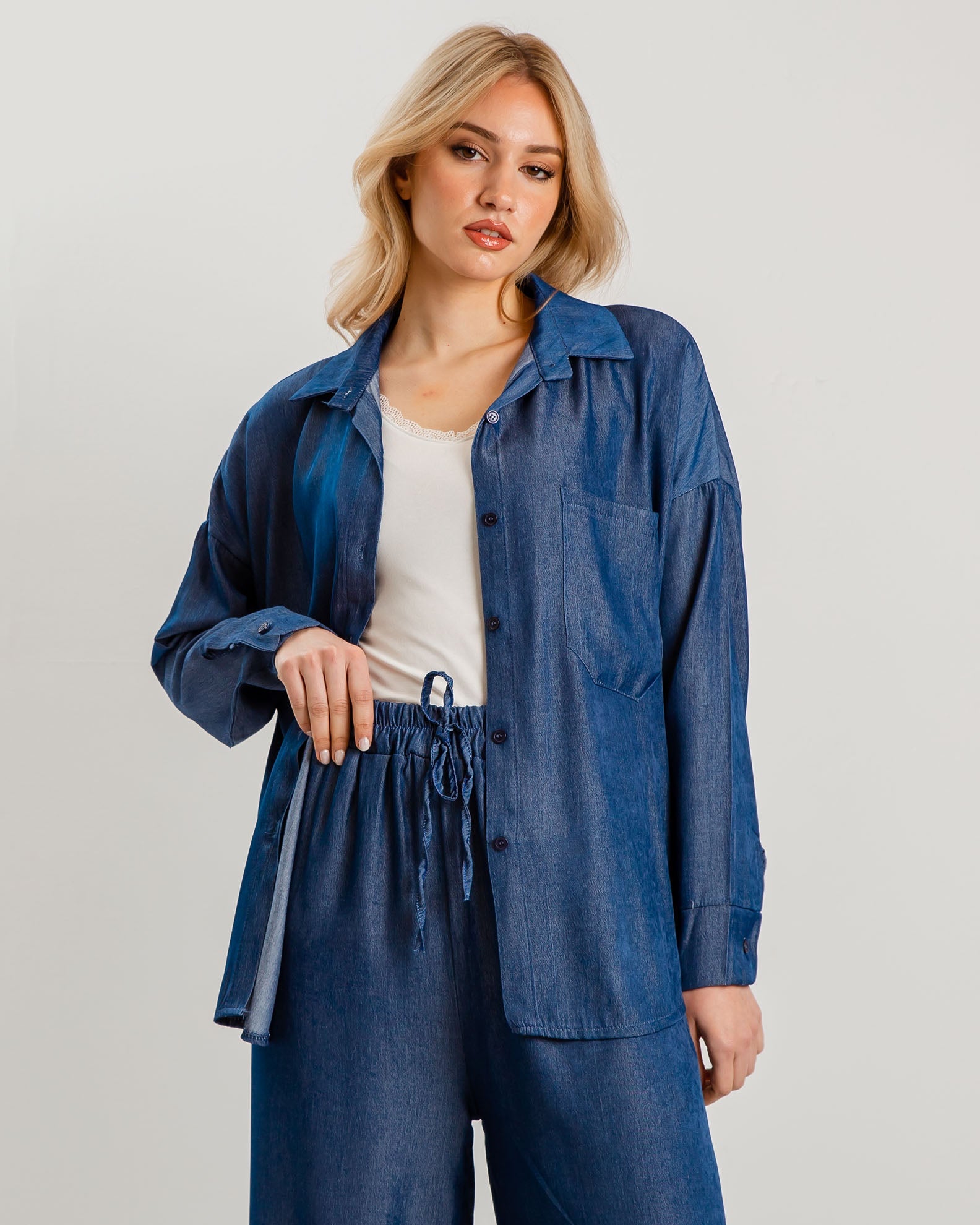 Women's blue shirt with collar F-6235-BLUE DENIM