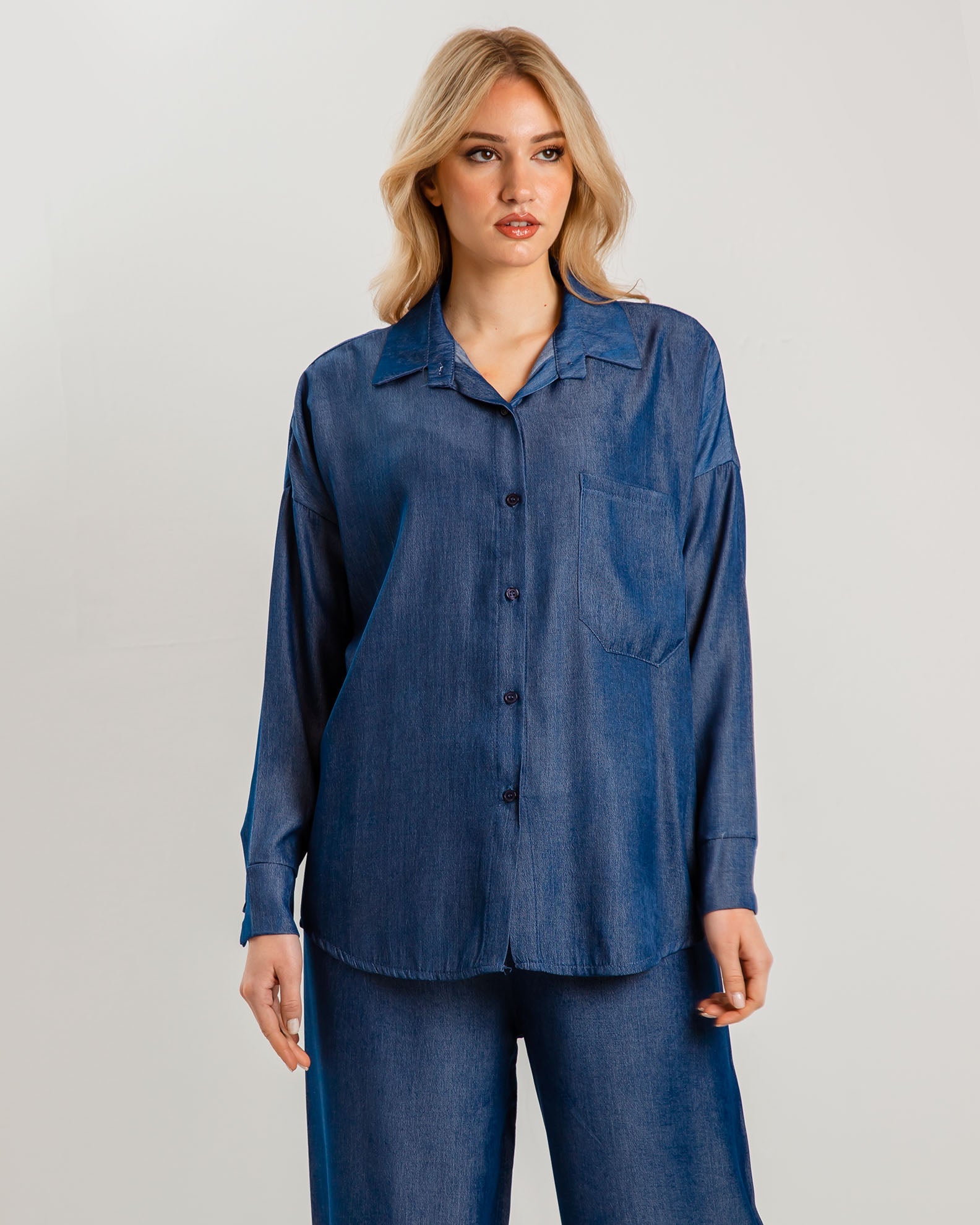 Women's blue shirt with collar F-6235-BLUE DENIM