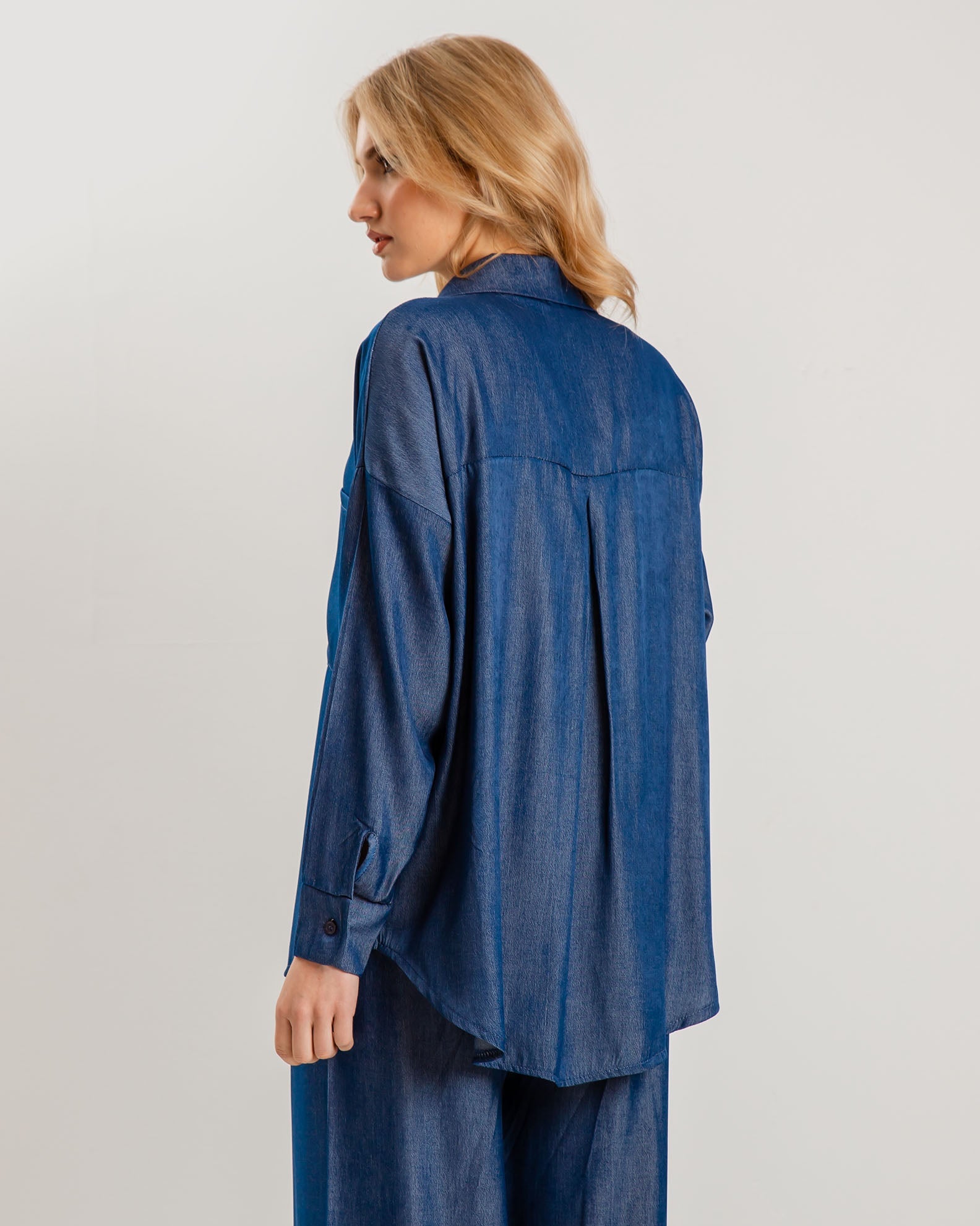 Women's blue shirt with collar F-6235-BLUE DENIM