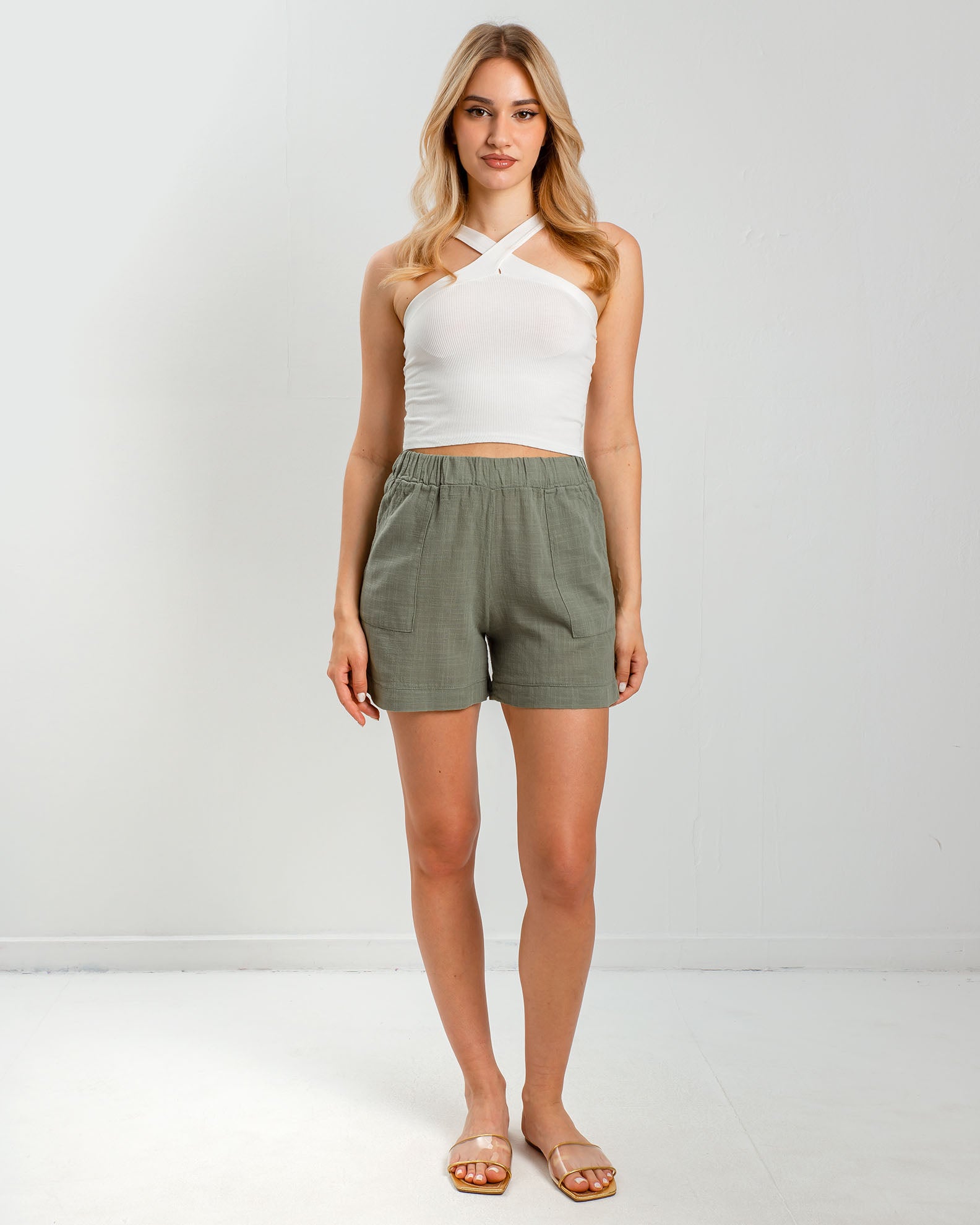 Women's shorts-bermuda look linen 'Elvira'-salvia