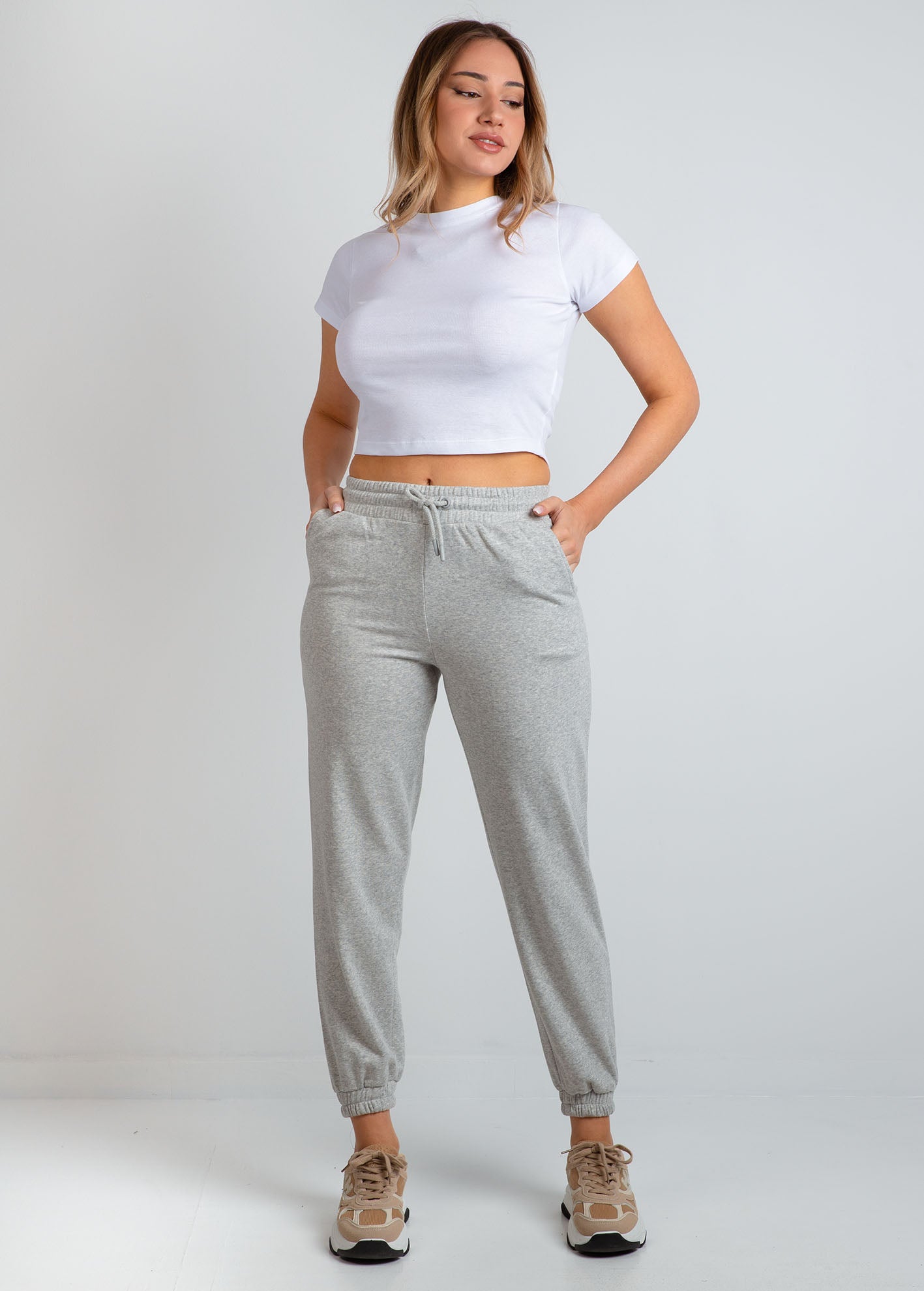 Γυναικείο παντελόνι φόρμας jogger basic-GREY MELANGE