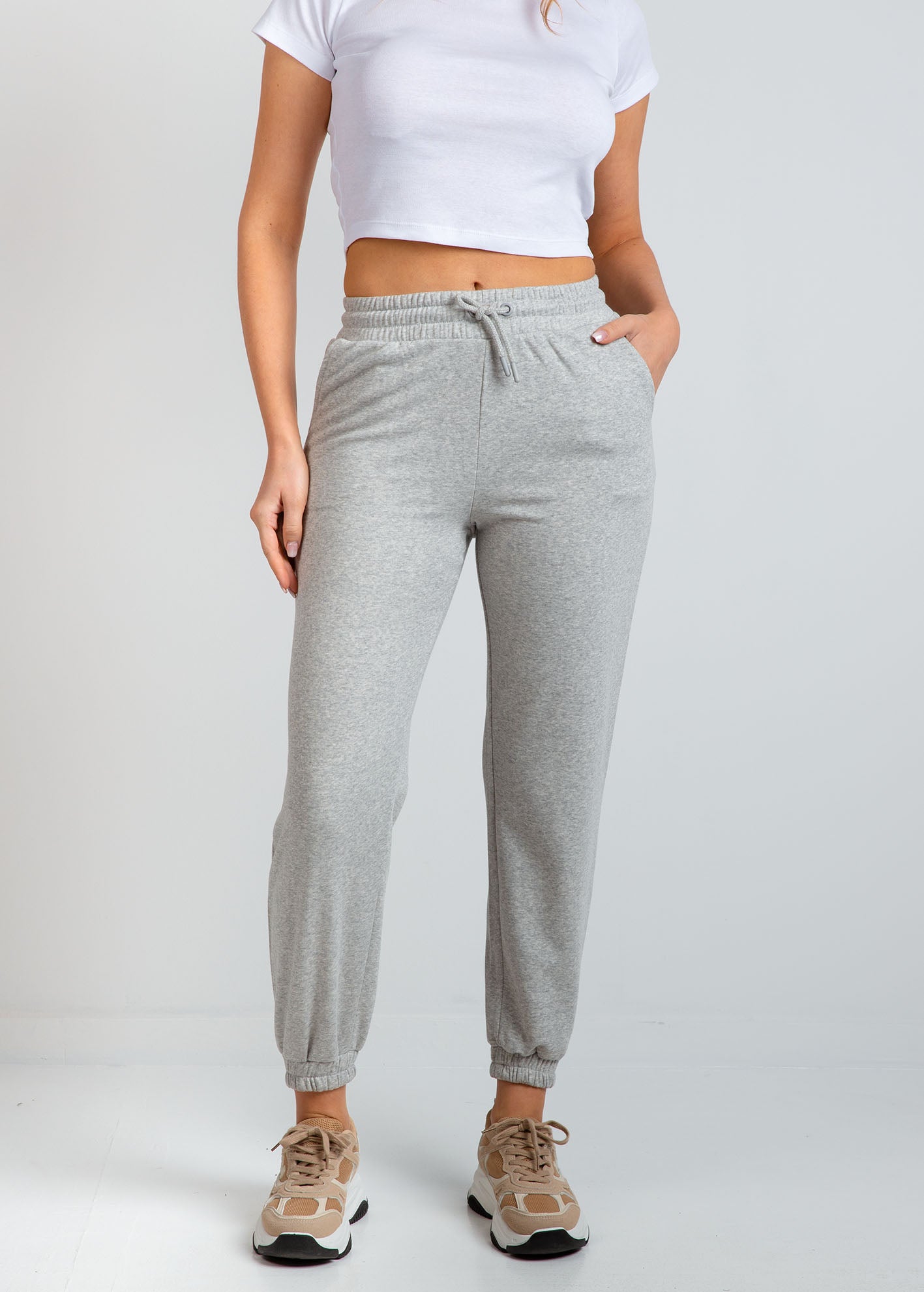 Γυναικείο παντελόνι φόρμας jogger basic-GREY MELANGE