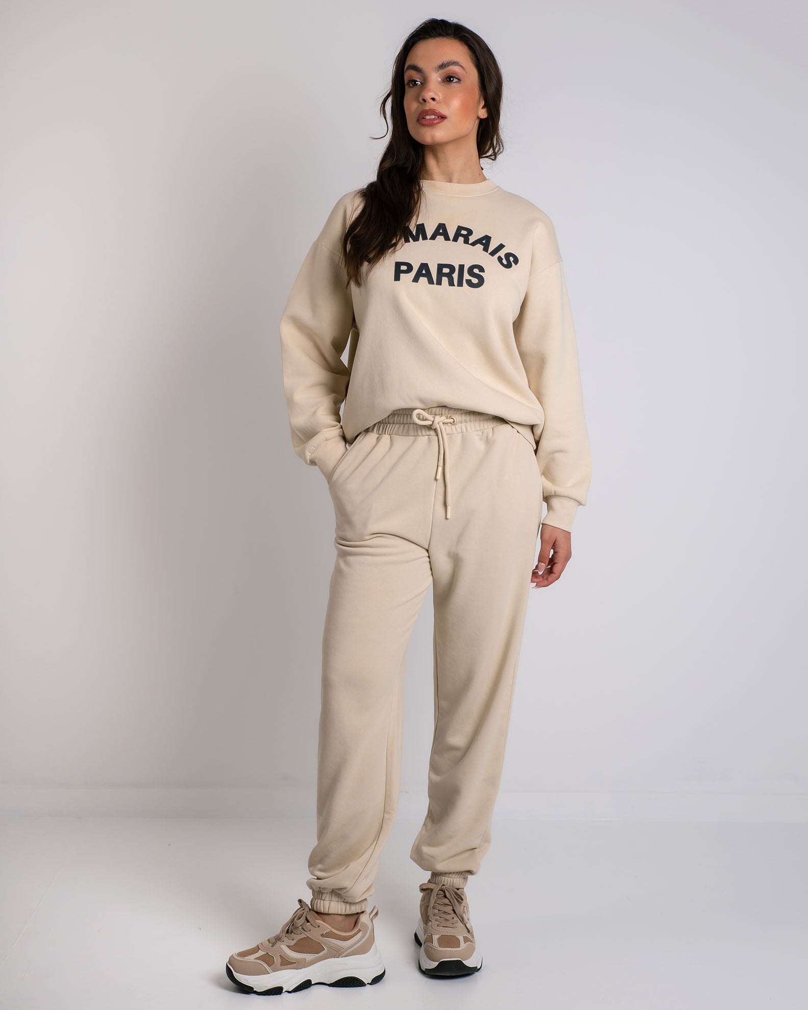 Γυναικείο παντελόνι φόρμας jogger basic-SAND