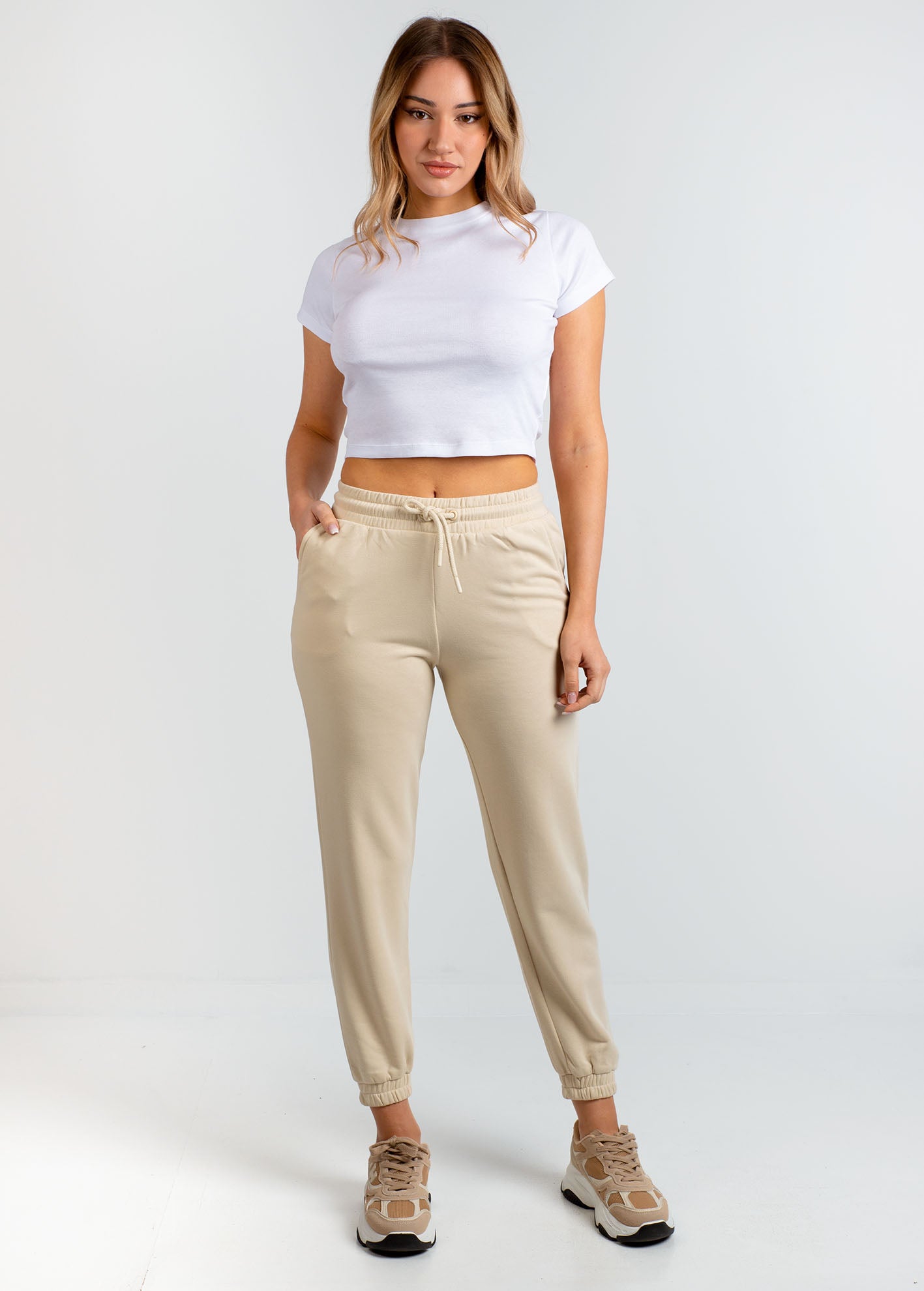 Γυναικείο παντελόνι φόρμας jogger basic-SAND