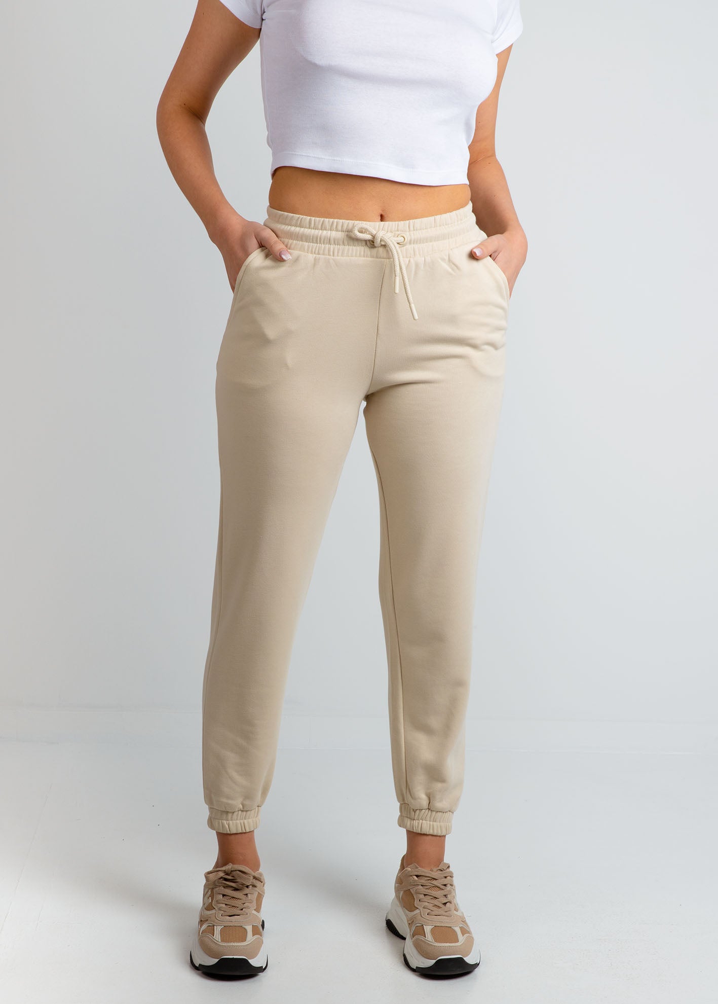 Γυναικείο παντελόνι φόρμας jogger basic-SAND