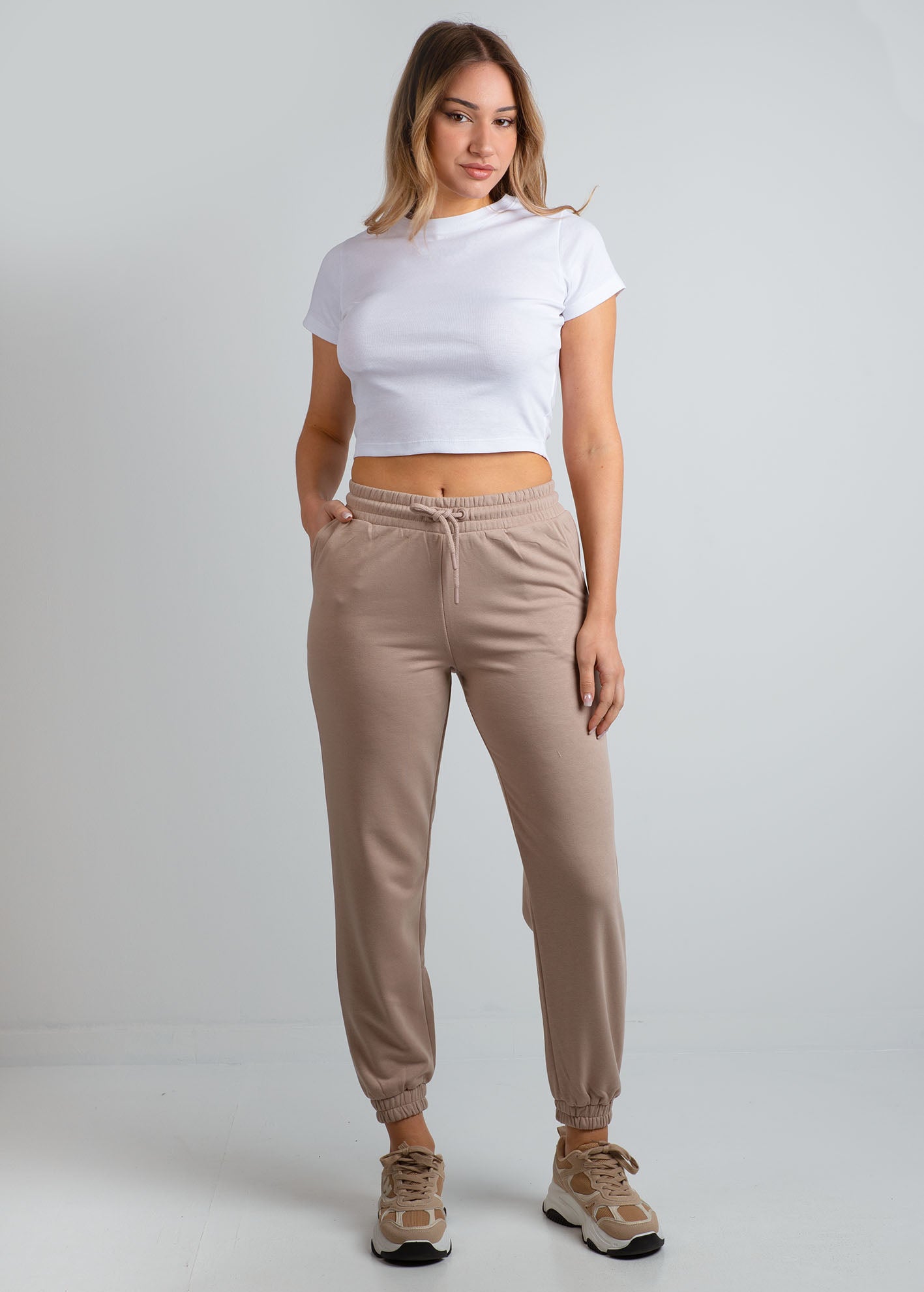 Γυναικείο παντελόνι φόρμας jogger basic-TAUPE