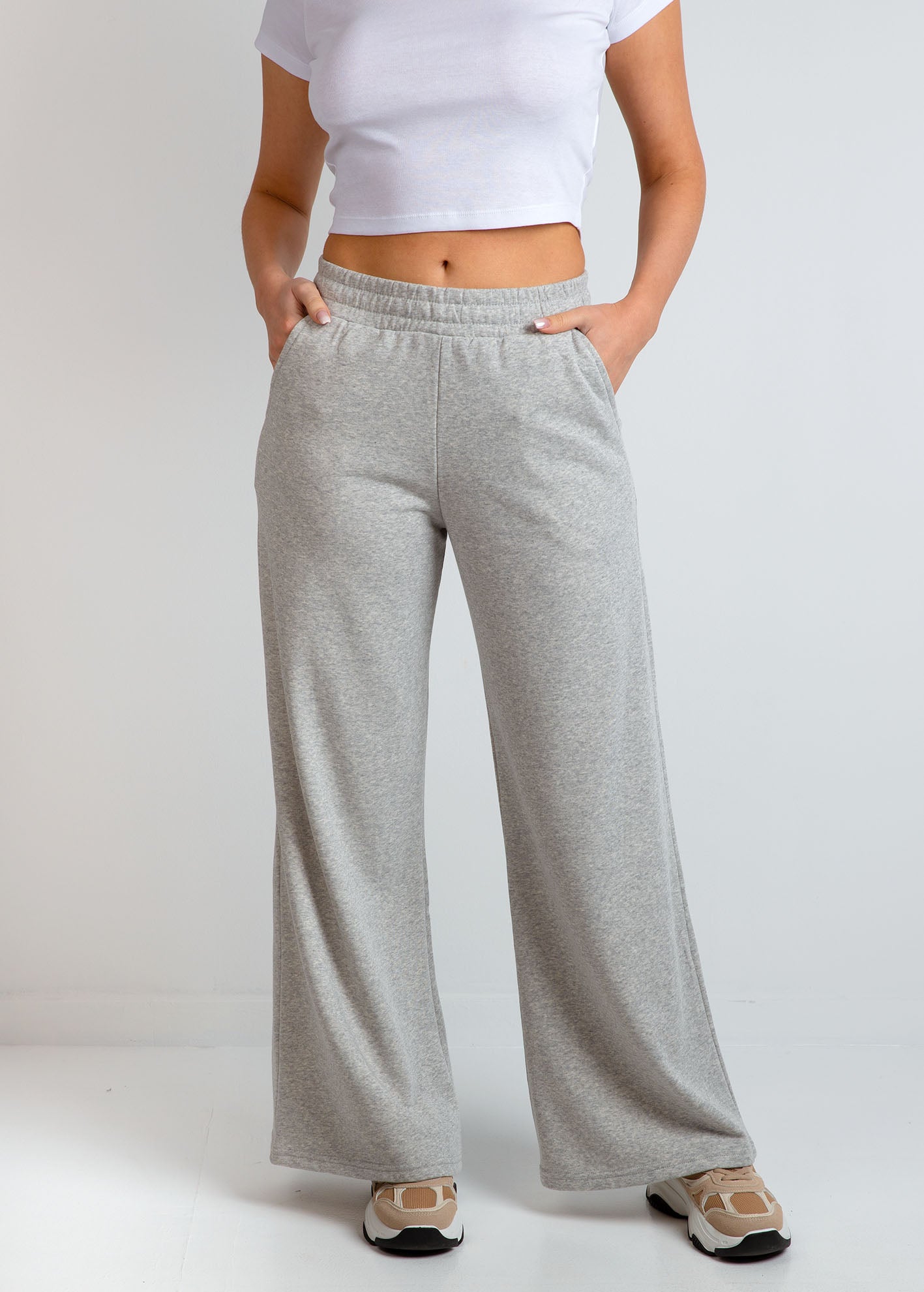 Γυναικεία παντελόνα φούτερ wide leg-GREY MELANGE