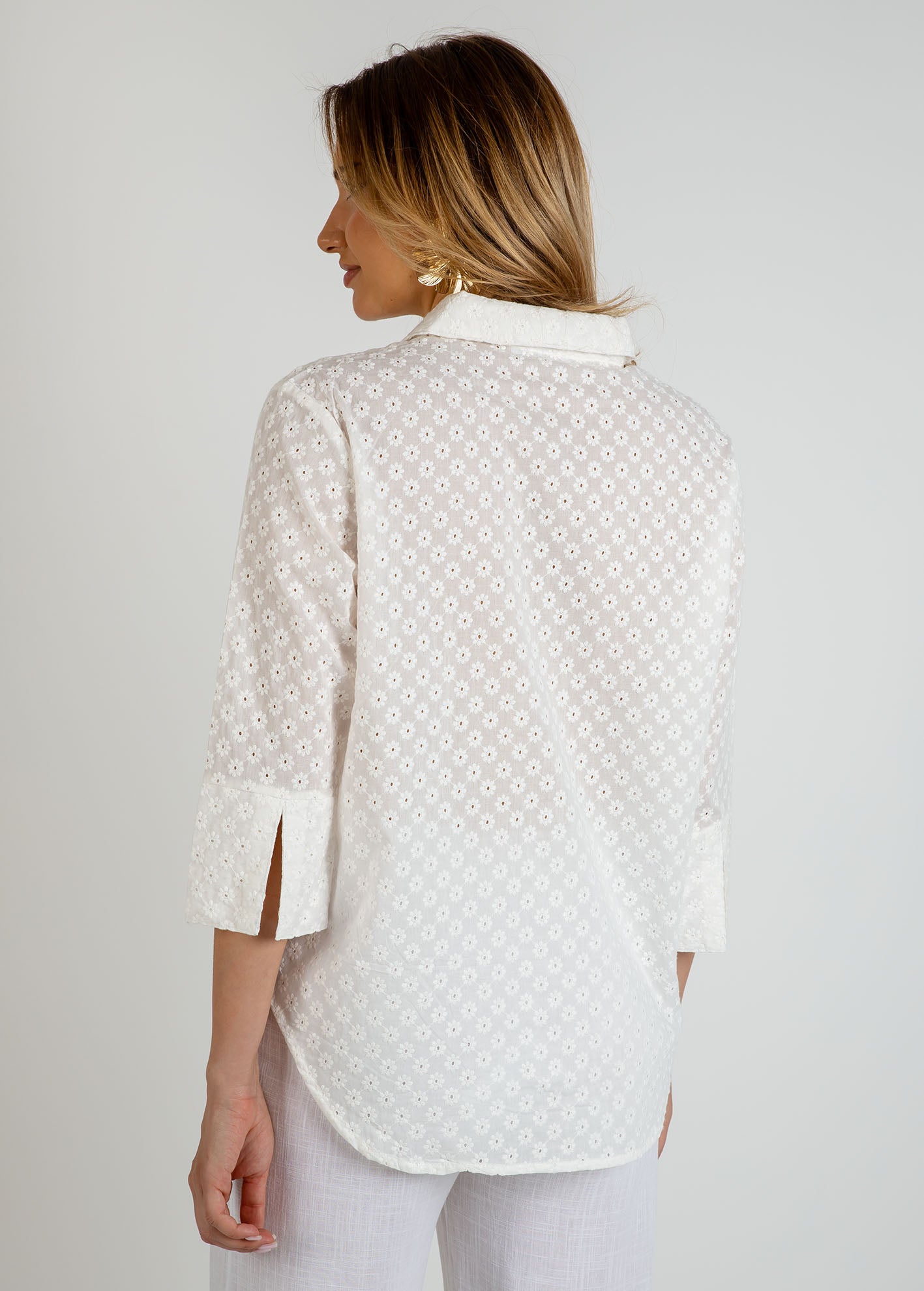 Γυναικείο κεντητό πουκάμισο 3/4 'Gela'-white desgn1