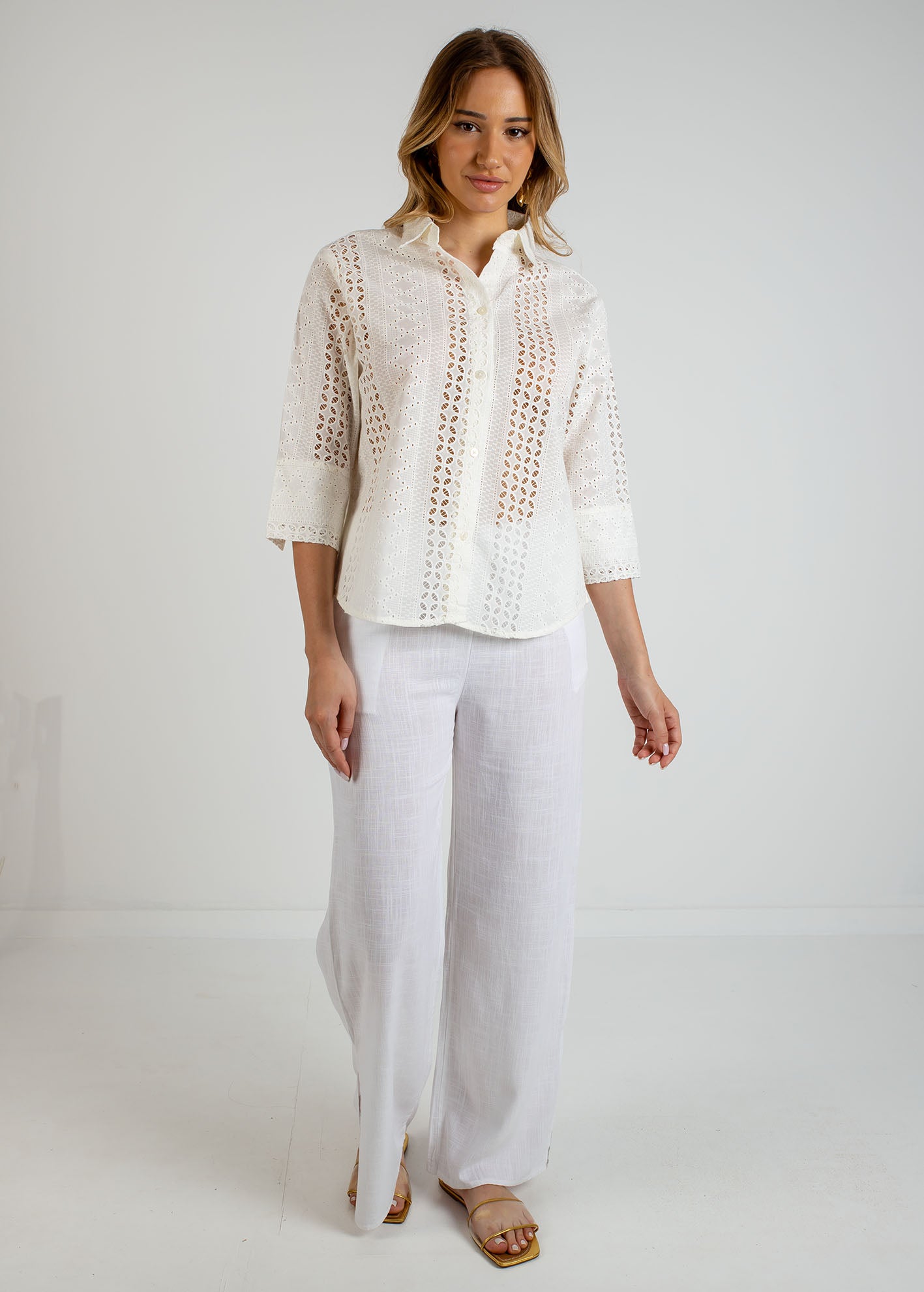 Γυναικείο κεντητό πουκάμισο 3/4 'Gela'-white desgn3