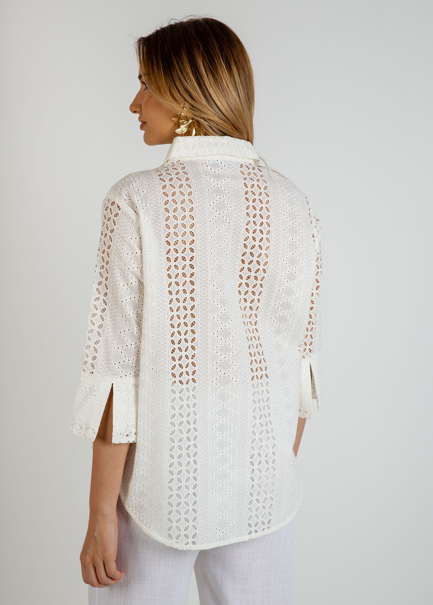 Γυναικείο κεντητό πουκάμισο 3/4 'Gela'-white desgn3