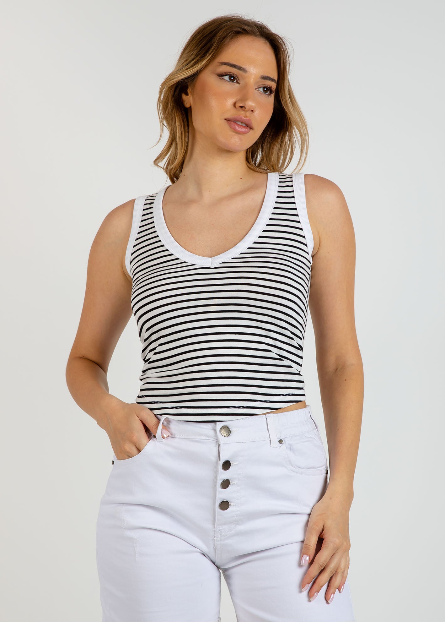 Γυναικεία αμάνικη μπλούζα 'Logan'-BLACK/OFFWHITE