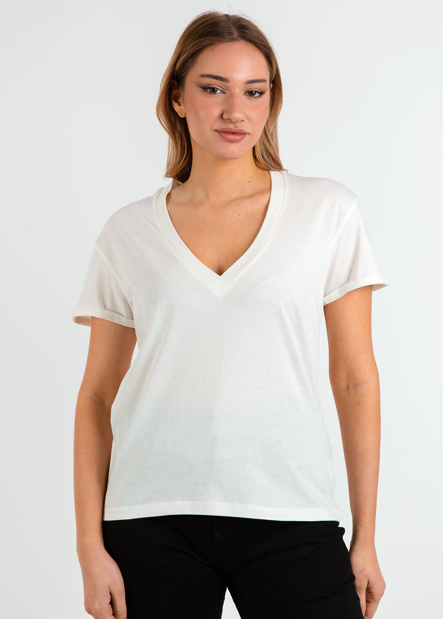 Γυναικείο basic t-shirt V 'Latina'-OFFWHITE