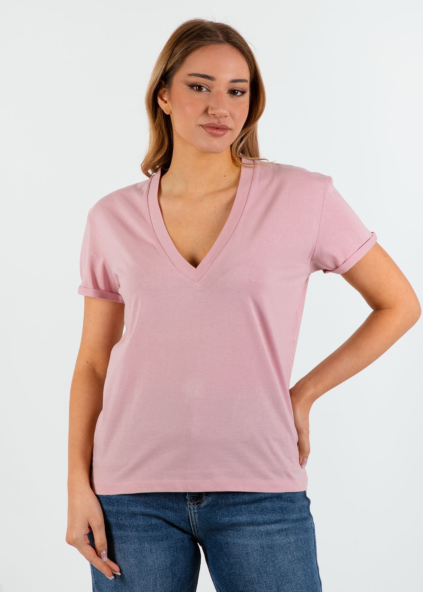 Γυναικείο basic t-shirt V 'Latina'-PINK DARK