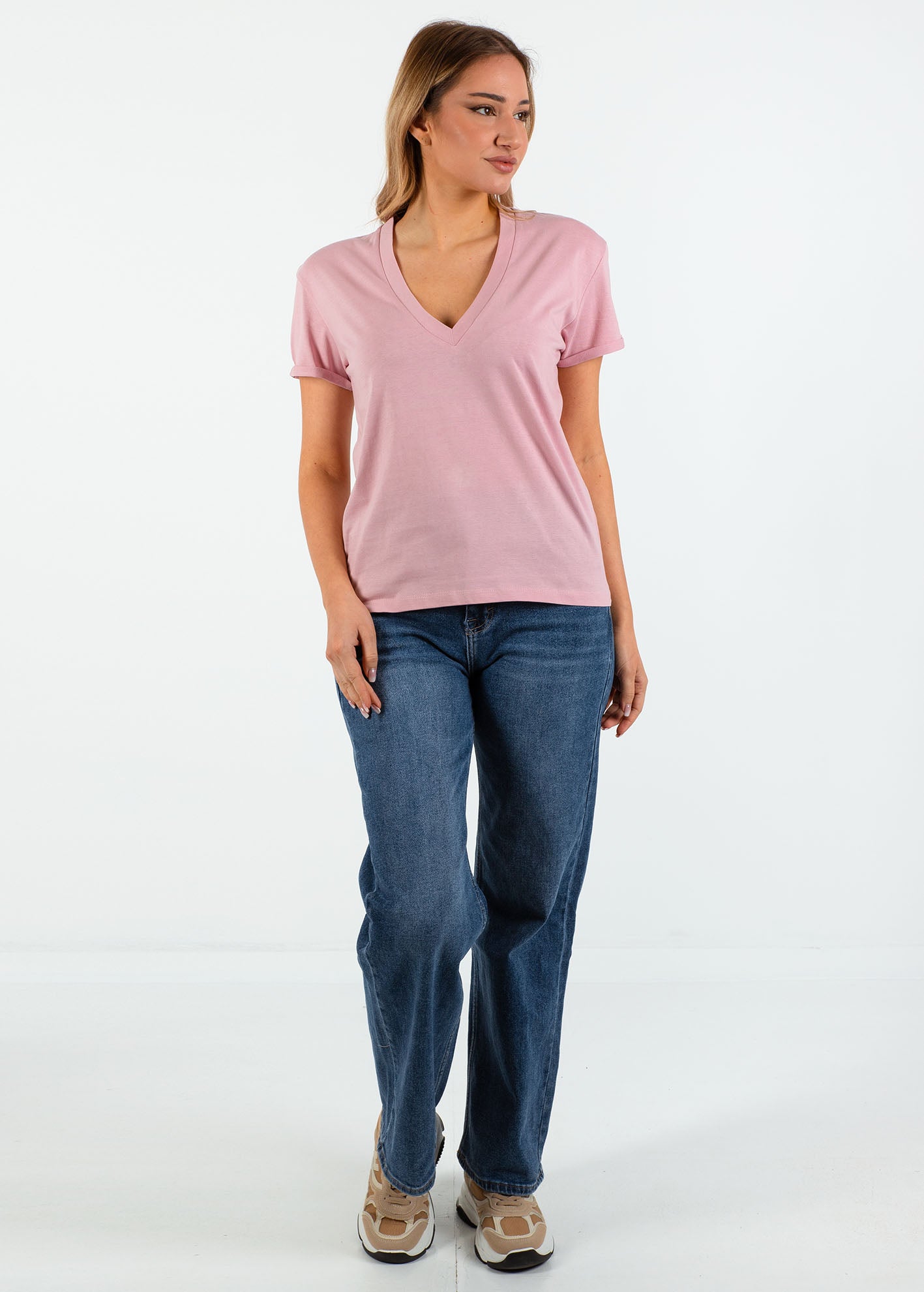 Γυναικείο basic t-shirt V 'Latina'-PINK DARK