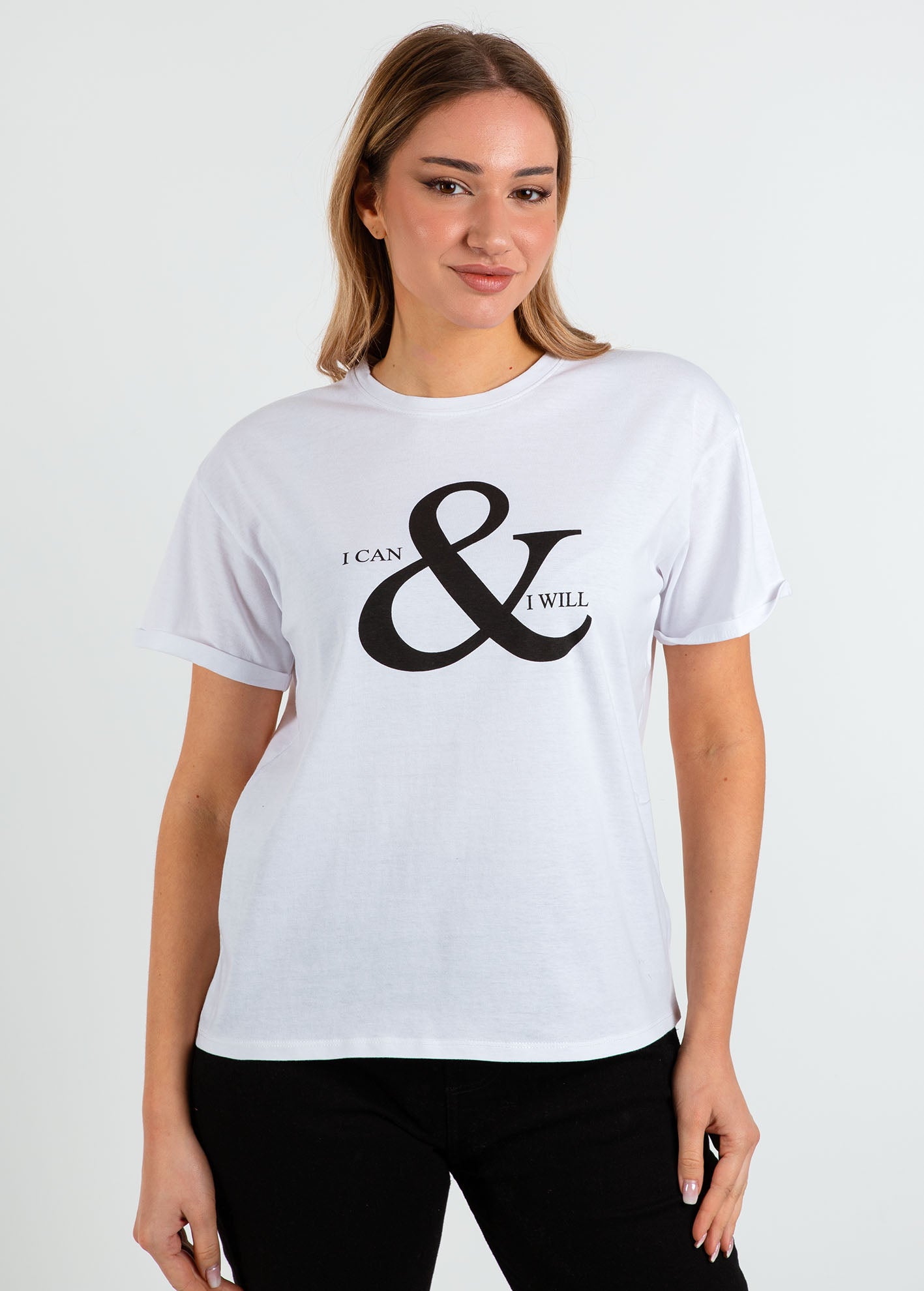 Γυναικείο t-shirt με τύπωμα 'Can & will'-WHITE