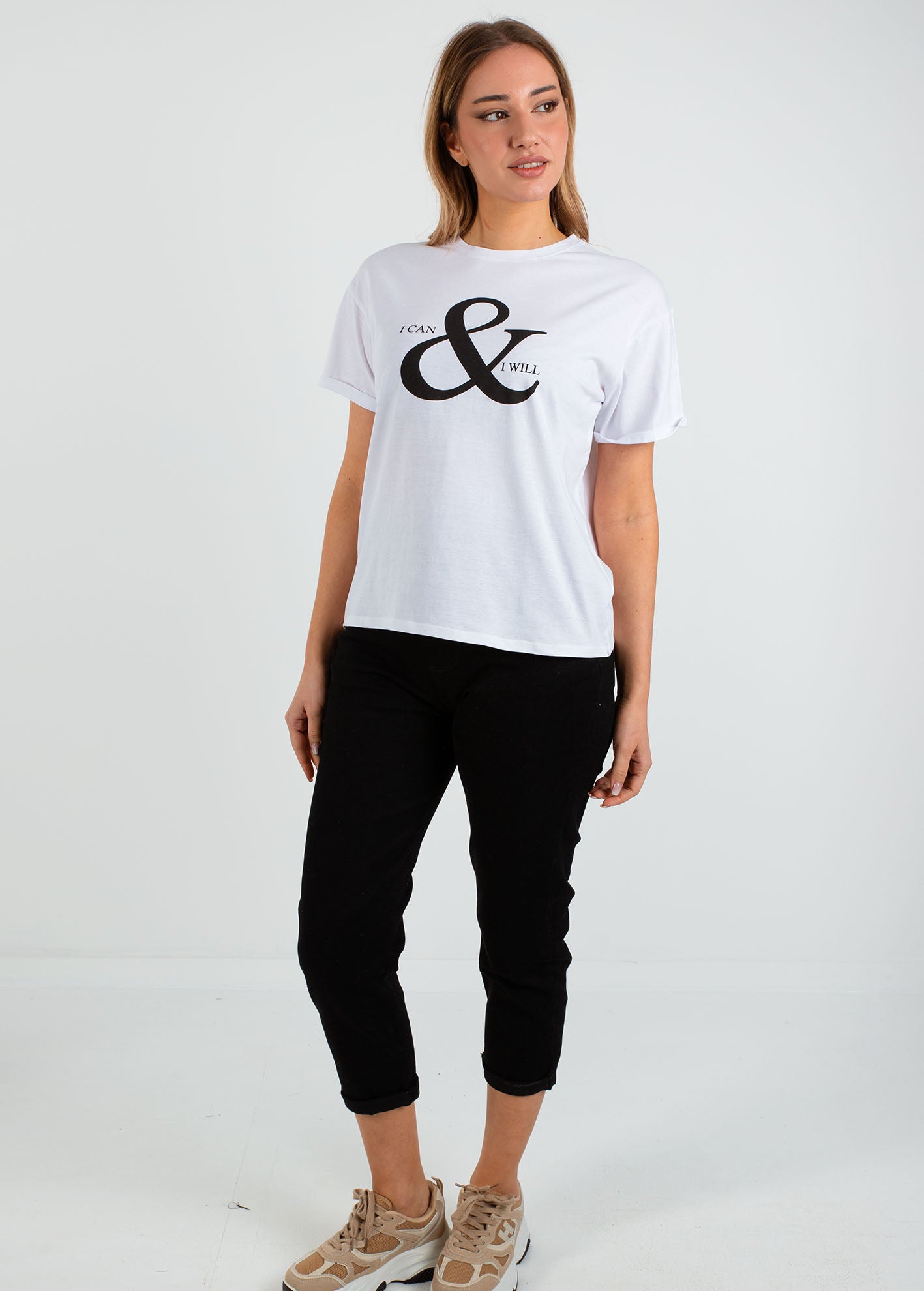 Γυναικείο t-shirt με τύπωμα 'Can & will'-WHITE