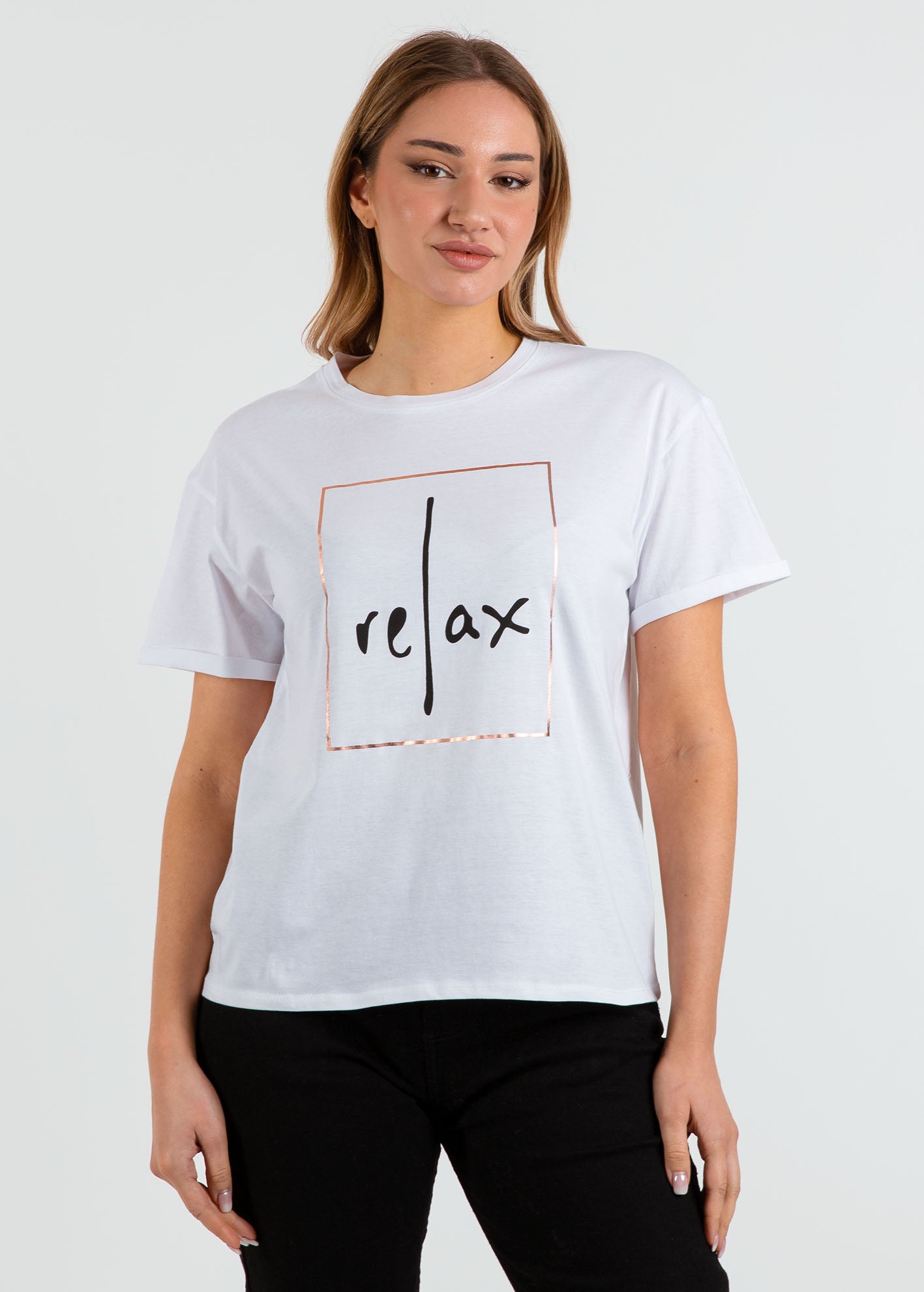 Γυναικείο t-shirt με τύπωμα 'Relax'-WHITE